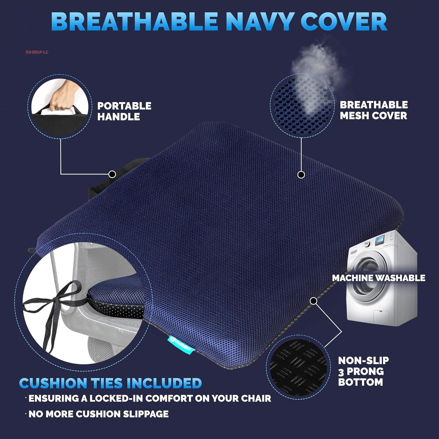 Gel Seat Cushions for Long Sitting- Extra Large & Ultra Thick(2" Inch)- Office Chair Cushion for Pressure Relief, Sciatica, Hip & Back Pain- Car Seat, Wheelchair, Truck Driver Seat - Non-Slip Ties TRUCK DRIVER