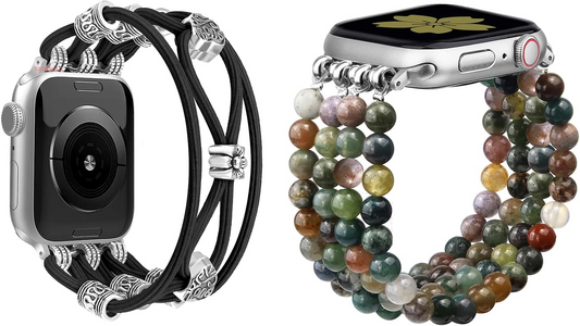 Braided Nylon Stretchy Strap Natural Stone Beaded Bracelet Band Bundle Compatible with Apple Watch 38Mm 40Mm 41Mm 42Mm (S10) for Women for Iwatch Series 10/9/8/7/6/5/4/3/2/1/SE