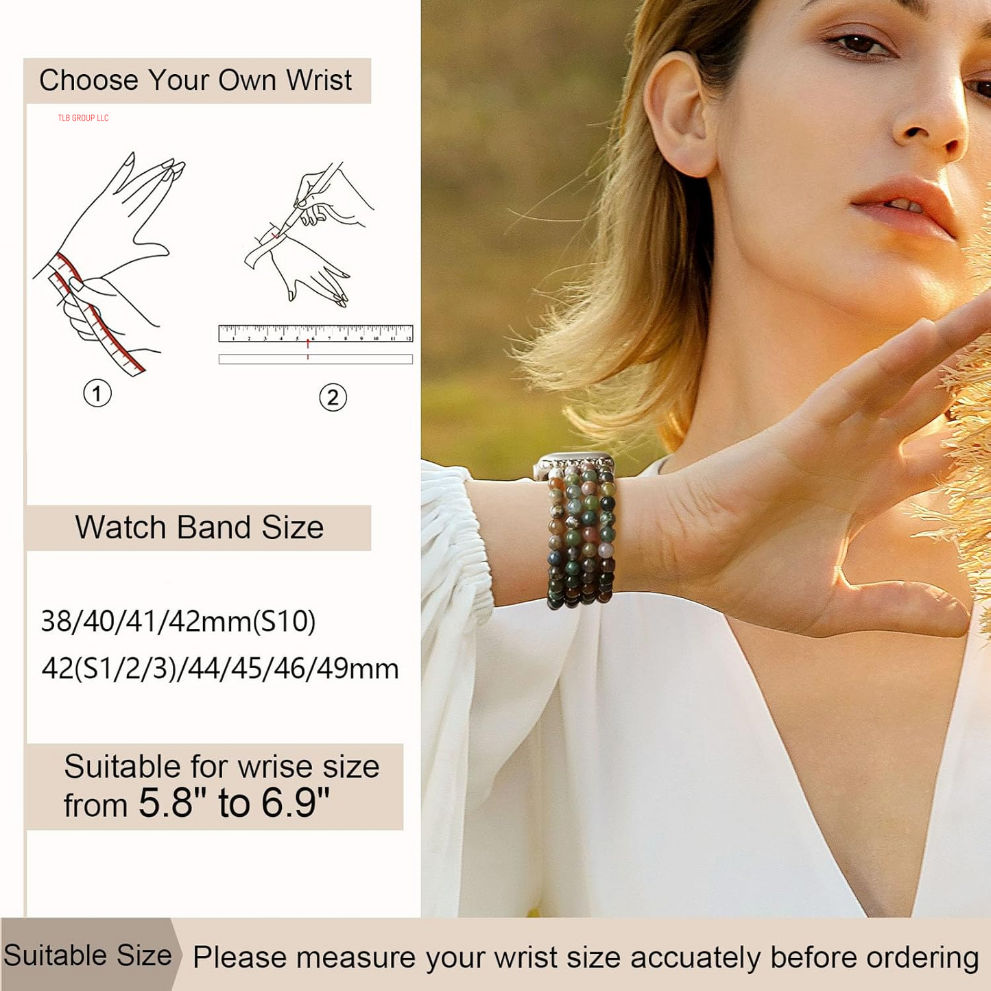 Braided Nylon Stretchy Strap Natural Stone Beaded Bracelet Band Bundle Compatible with Apple Watch 38Mm 40Mm 41Mm 42Mm (S10) for Women for Iwatch Series 10/9/8/7/6/5/4/3/2/1/SE