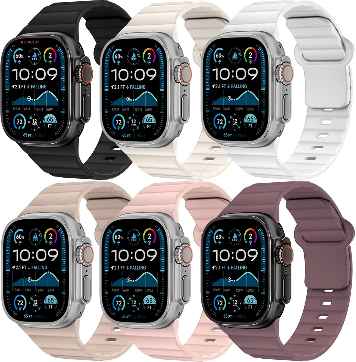6 Pack Sport Bands for Apple Watch Ultra/2 Band 49Mm 46Mm 45Mm 44Mm 42Mm 41Mm 40Mm 38Mm Iwatch Bands for Men Women,Waterproof Soft Silicone Strap Wristband for Apple Watch Series 10 9 8 7 6 5 4 3 SE 2