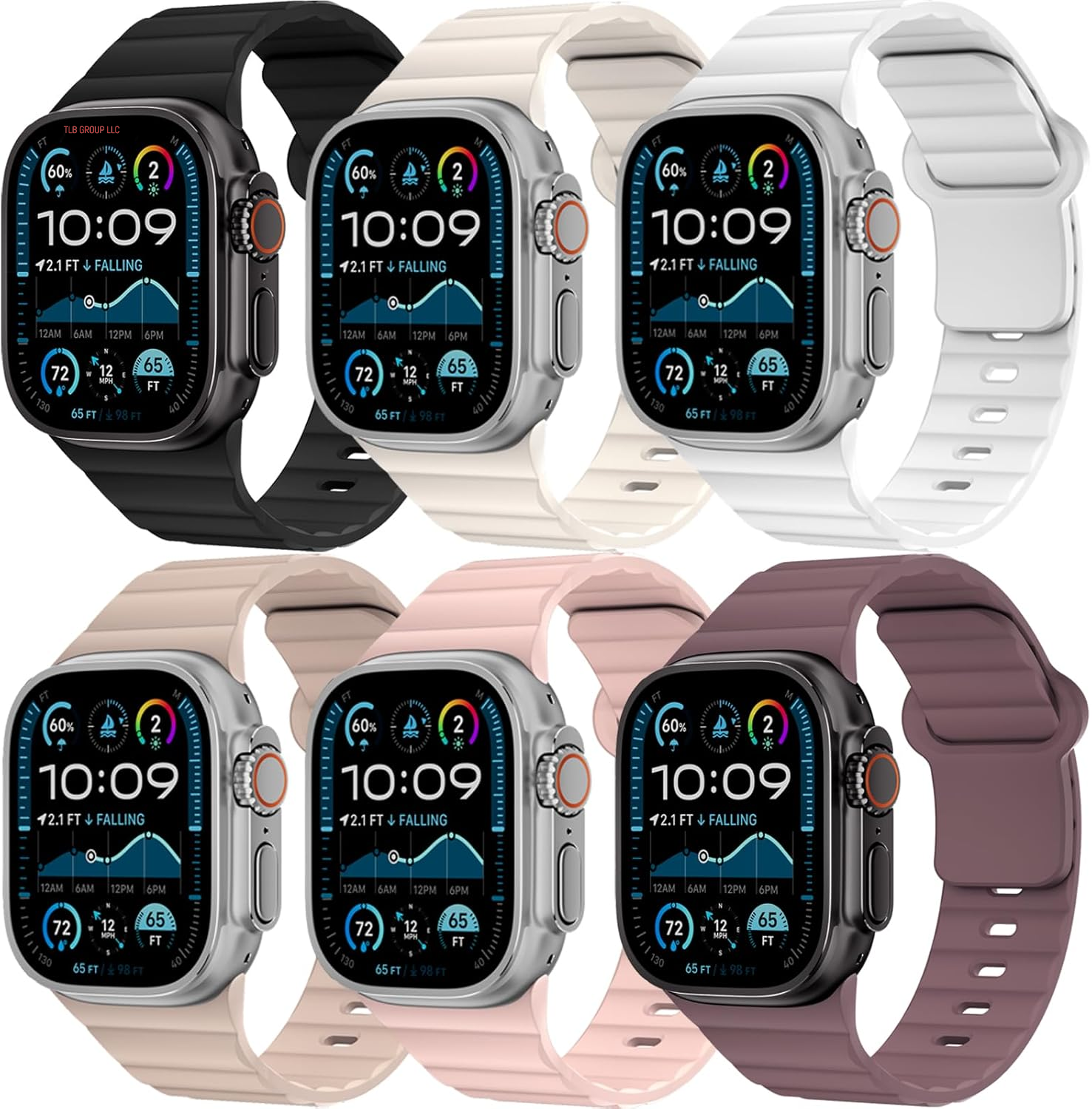 6 Pack Sport Bands for Apple Watch Ultra/2 Band 49Mm 46Mm 45Mm 44Mm 42Mm 41Mm 40Mm 38Mm Iwatch Bands for Men Women,Waterproof Soft Silicone Strap Wristband for Apple Watch Series 10 9 8 7 6 5 4 3 SE 2