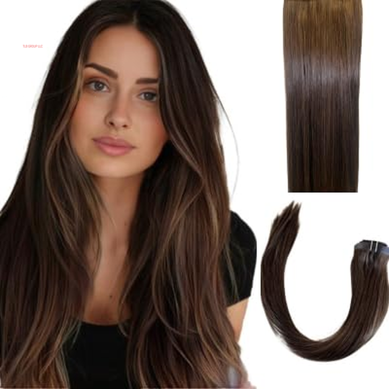 Remy Cuticle Intact Double Drawn Real Human Hair Straight Hair Seamless Invisible Clip in Hair Extentions #2 Dark Chocolate Brown 110G 20 Inch 8 Pcs