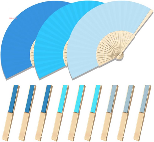 12 Pcs Decorative Hand Fan Foldable, 8.3 Inch Folding Fan Line Dancing Popping Paper Fans Chinese Fan with Thick Bamboo Frame for Wedding, Dancing, Party DIY Decoration (3 Shades of Blue)