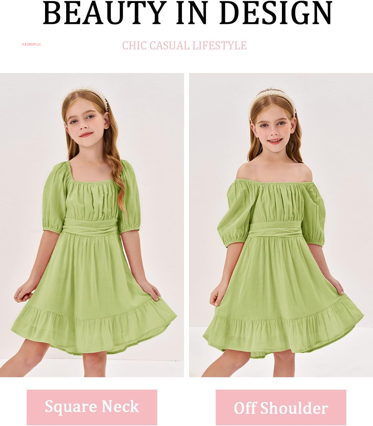 Girls Summer Dresses Square Neck Lantern Sleeve Tie Backless Ruffle A-Line Party Mini Dress