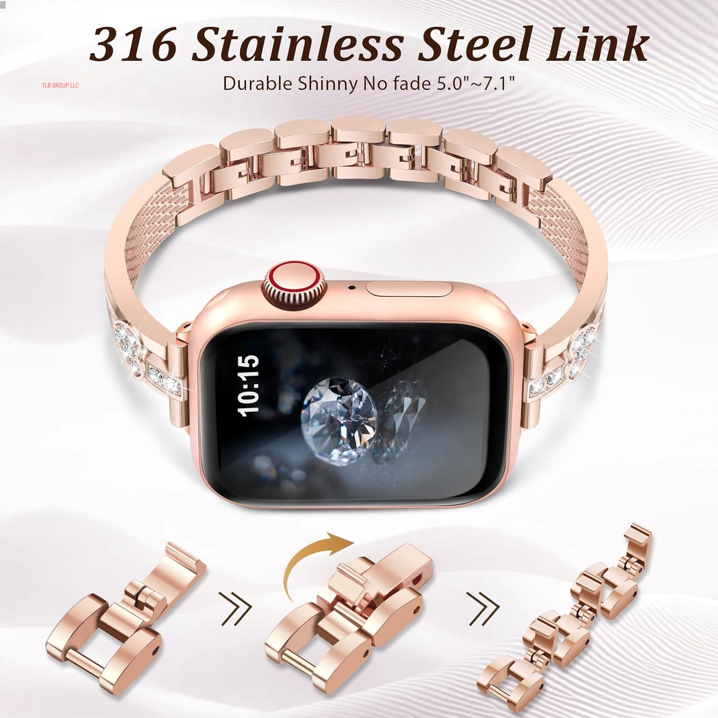 Love Bracelet Compatible with Apple Watch 40Mm/38Mm/41Mm/42Mm Series 10 9 8 7 SE Series 6 5 4 Bands Women Metal Iwatch Wrap Jewerly Ape Watch Strap Slim Bands for Apple Watch 3 2 1-Rose Gold