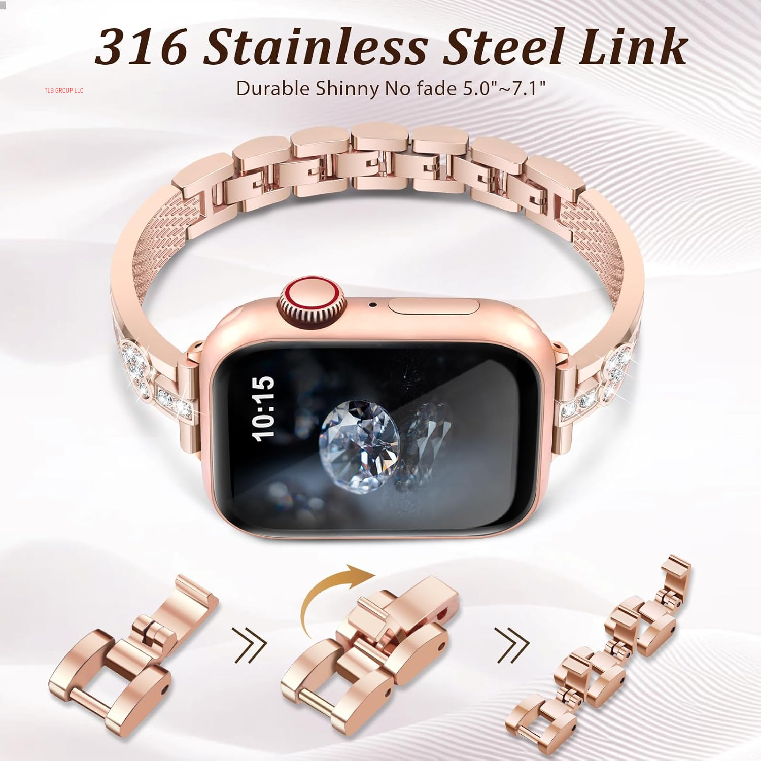Love Bracelet Compatible with Apple Watch 40Mm/38Mm/41Mm/42Mm Series 10 9 8 7 SE Series 6 5 4 Bands Women Metal Iwatch Wrap Jewerly Ape Watch Strap Slim Bands for Apple Watch 3 2 1-Rose Gold