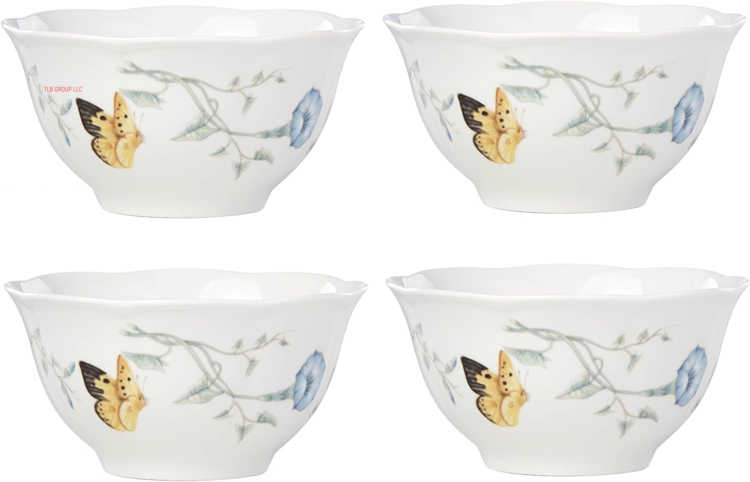 817046 Butterfly Meadow 6-Piece Tidbit Plate Set, White, 3.05 LB