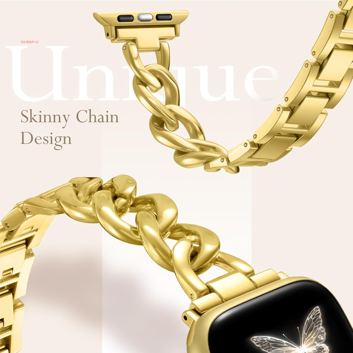 Gold Band Compatible with Apple Watch Bands for Women 40Mm 38Mm 41Mm 42Mm 44Mm 45Mm 46Mm, Metal Chain Link Steel Replacement Accessories Bracelet for Iwatch Bands Series 10 9 8 7 6 5 4 3 2 1 SE