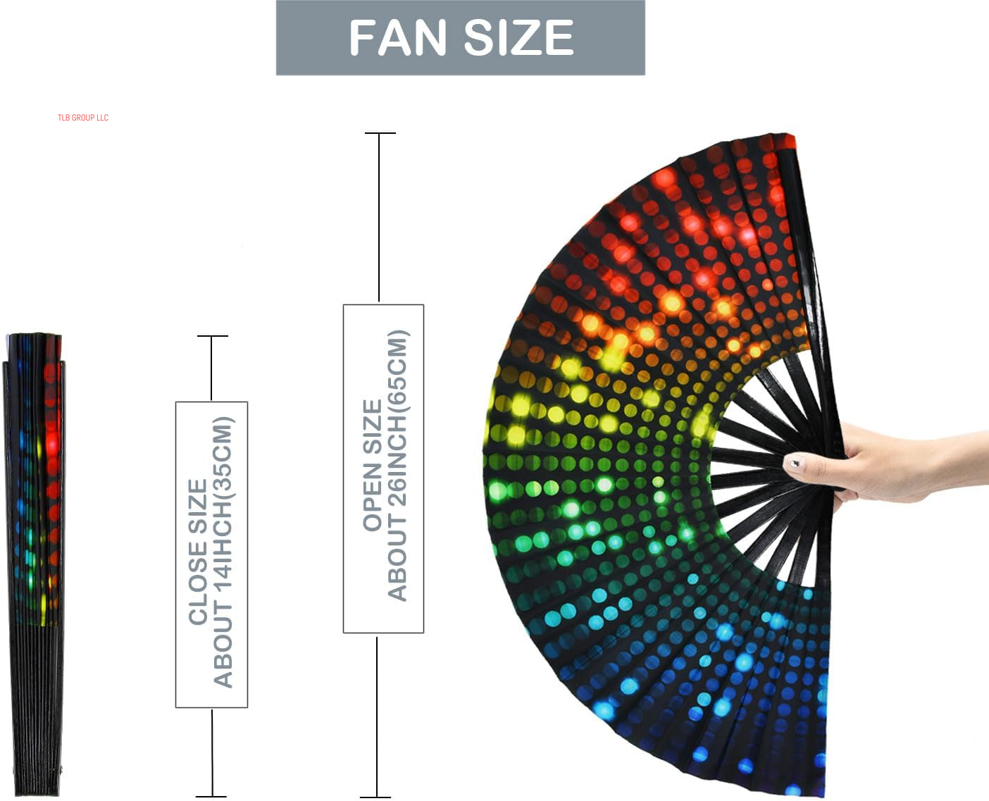 Large Rave Fan Folding Hand Fan Popping Fan for Line Dancing, Big Foldable Clacking Fans Clap Fans for Boots on the Ground Dance Festival, Dancing, Performance (DJ Lighting)