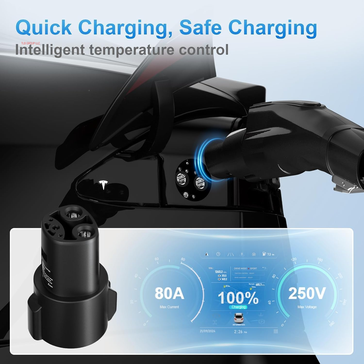 J1772 to Tesla Charger Adapter, Max 80A 280V Fast Charging for Tesla Model 3/Y/X/S with Safety Certified Charger Connecting Charging Adapter, SAE J1772 EV Adapter for Tesla Cars Only