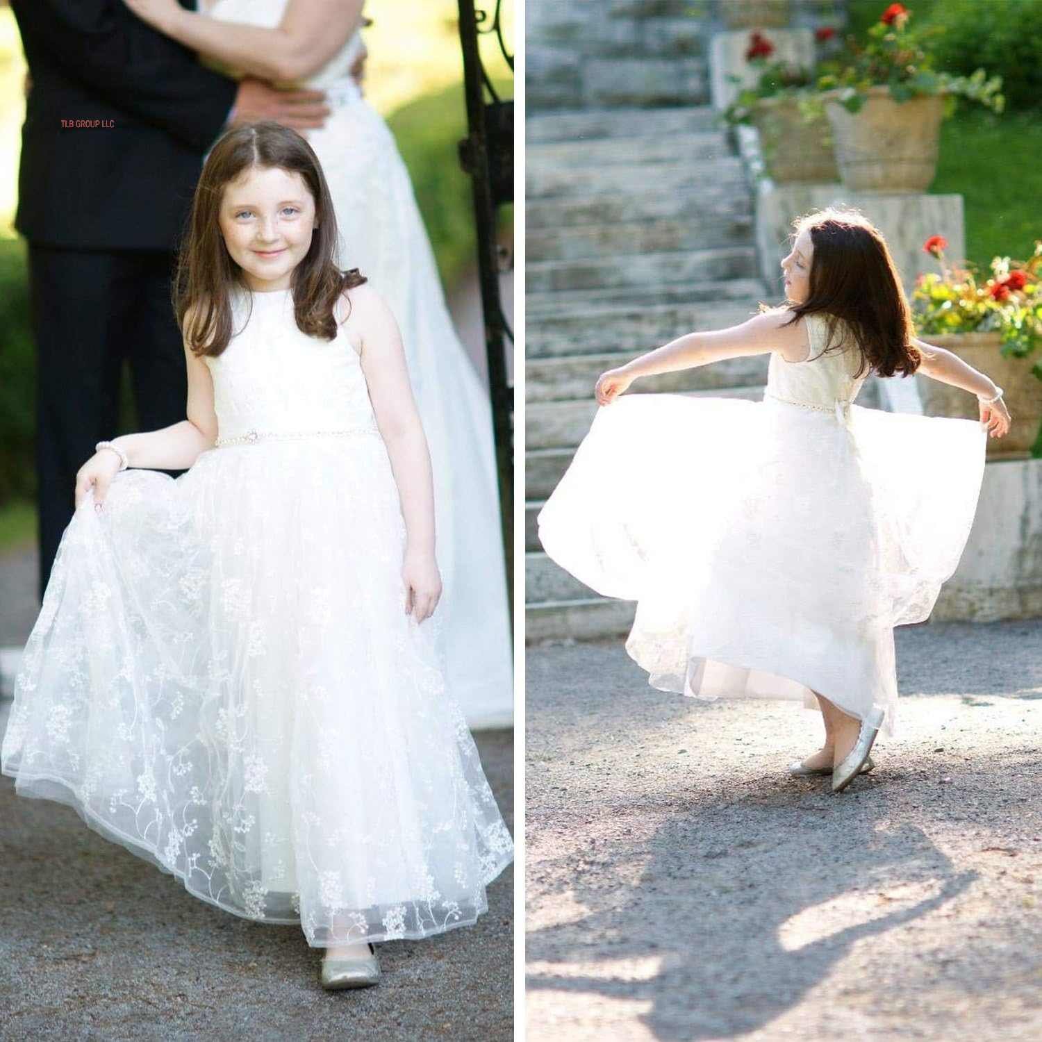 A Line Wedding Pageant Lace Flower Girl Dress with Belt 2-12 Year Old