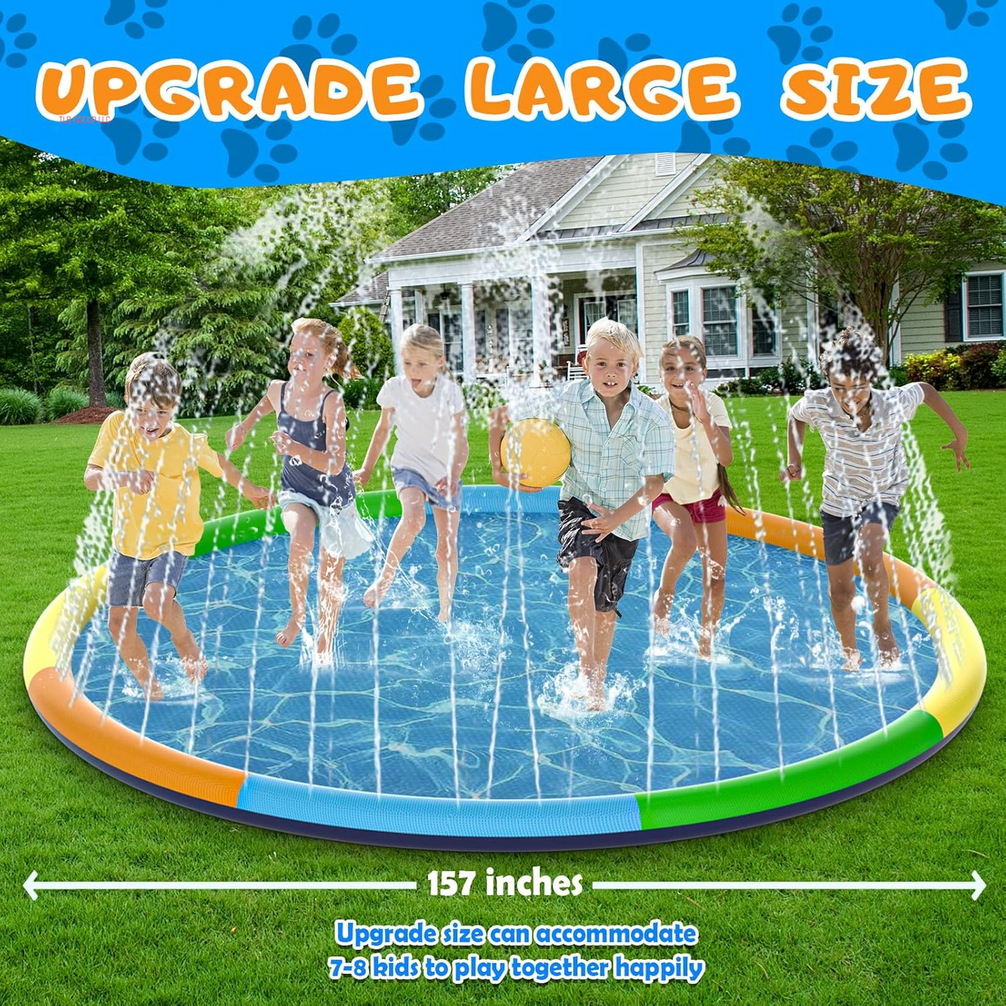 Large Splash Pad, Sprinkler for Dogs and Kids, 0.5Mm Thickened Durable and Foldable Large Pool, Colorful Summer Outdoor Water Play Mat Toys for Toddlers and Dogs (13 FT/157 In)