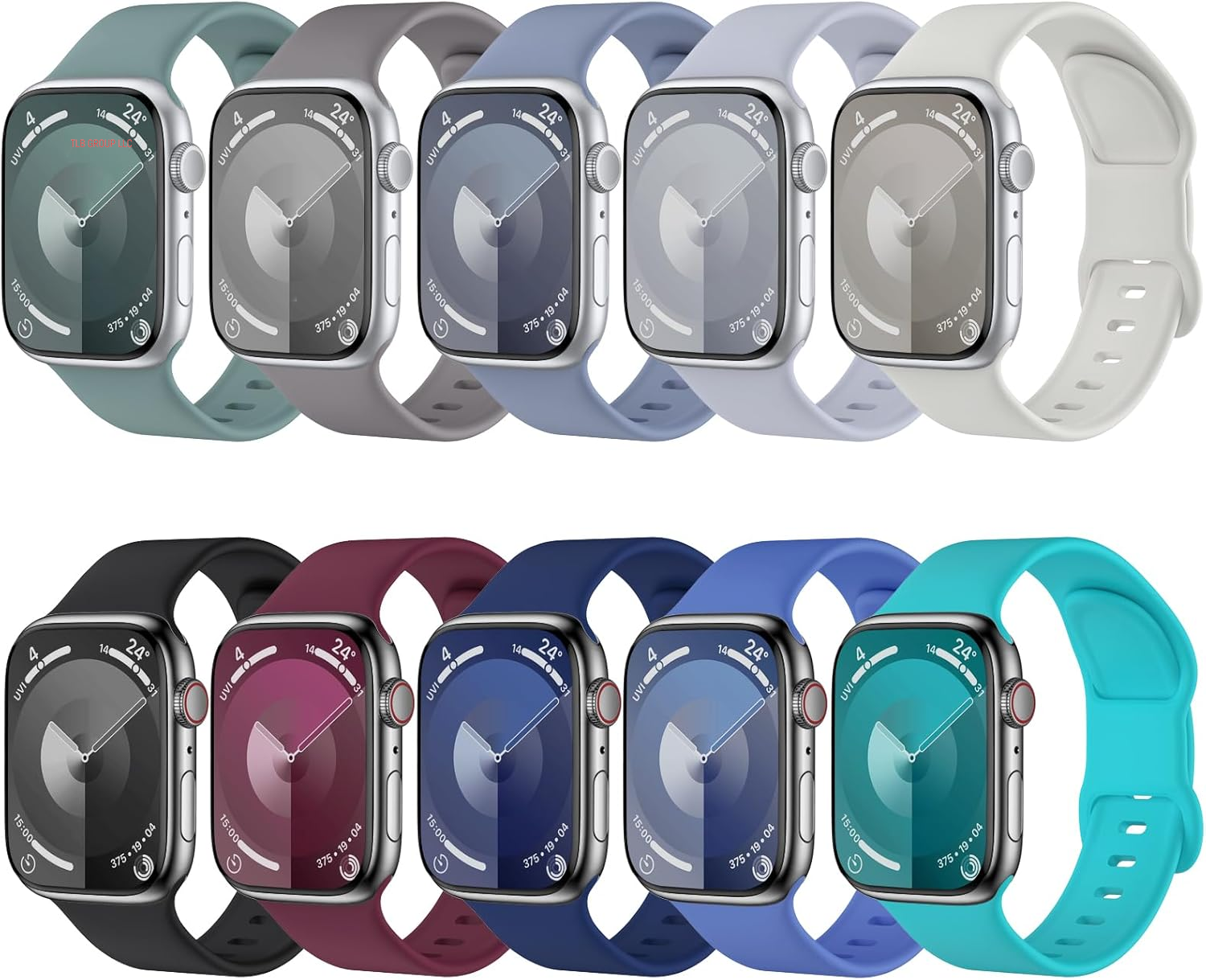 10 Pack Sport Bands Compatible with Apple Watch Band 38Mm 40Mm 41Mm 42Mm 44Mm 45Mm 46Mm 49Mm Women Men, Soft Silicone Waterproof Strap for Apple Watch SE Ultra Iwatch Series 10 9 8 7 6 5 4 3
