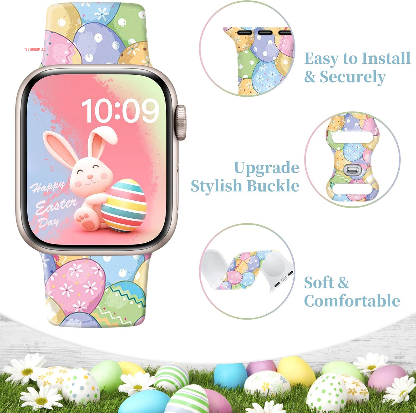 Easter Eggs Band for Apple Watch Bands 40Mm 41Mm 42Mm(S10) 38Mm for Women, Silicone Iwatch Bands for Women Series 10 9 8 7 SE 6 5 4 3 Holiday Gift Dressy Fancy Cute Strap for Apple Watch Band
