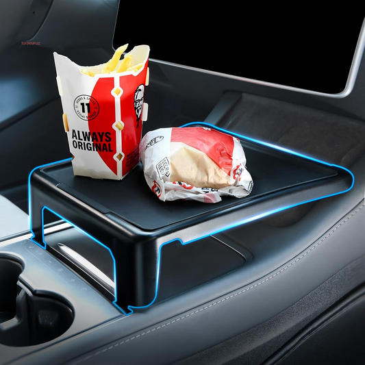 Tesla Table for Tesla Model Y Model 3 Accessories 2024 2023 2022 2021, 2-In-1 Car Center Console Food Tray Desk for Eating & Dashboard Storage Organizer, Removable Silicone Pad (Only for Tesla)