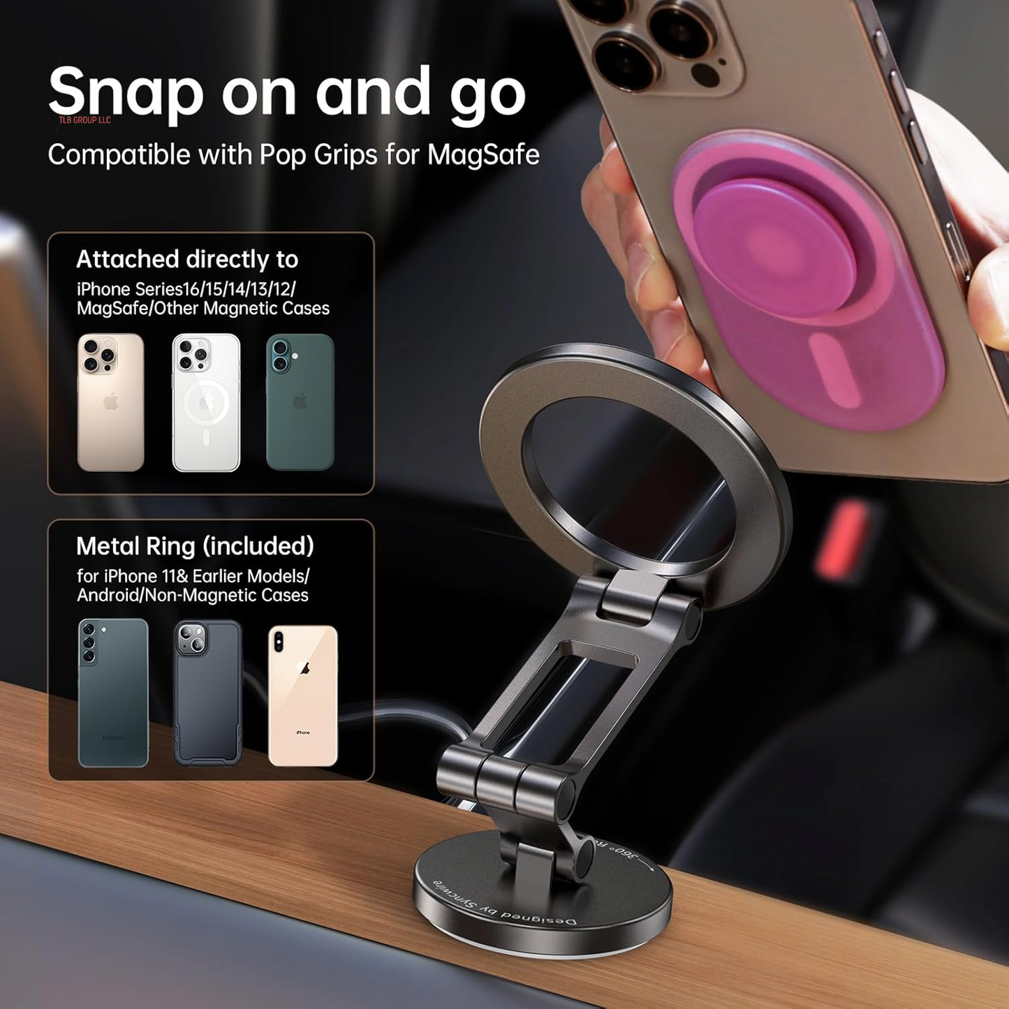 Fits Magsafe Car Mount for Car Dash&Tesla Screen[All-Metal] Magnetic Phone Holder, [Flexible Three-Axis]360° Rotation Car Mount Strong Magnets Car Phone Holder for Iphone 16 15 14 13 Pro Max