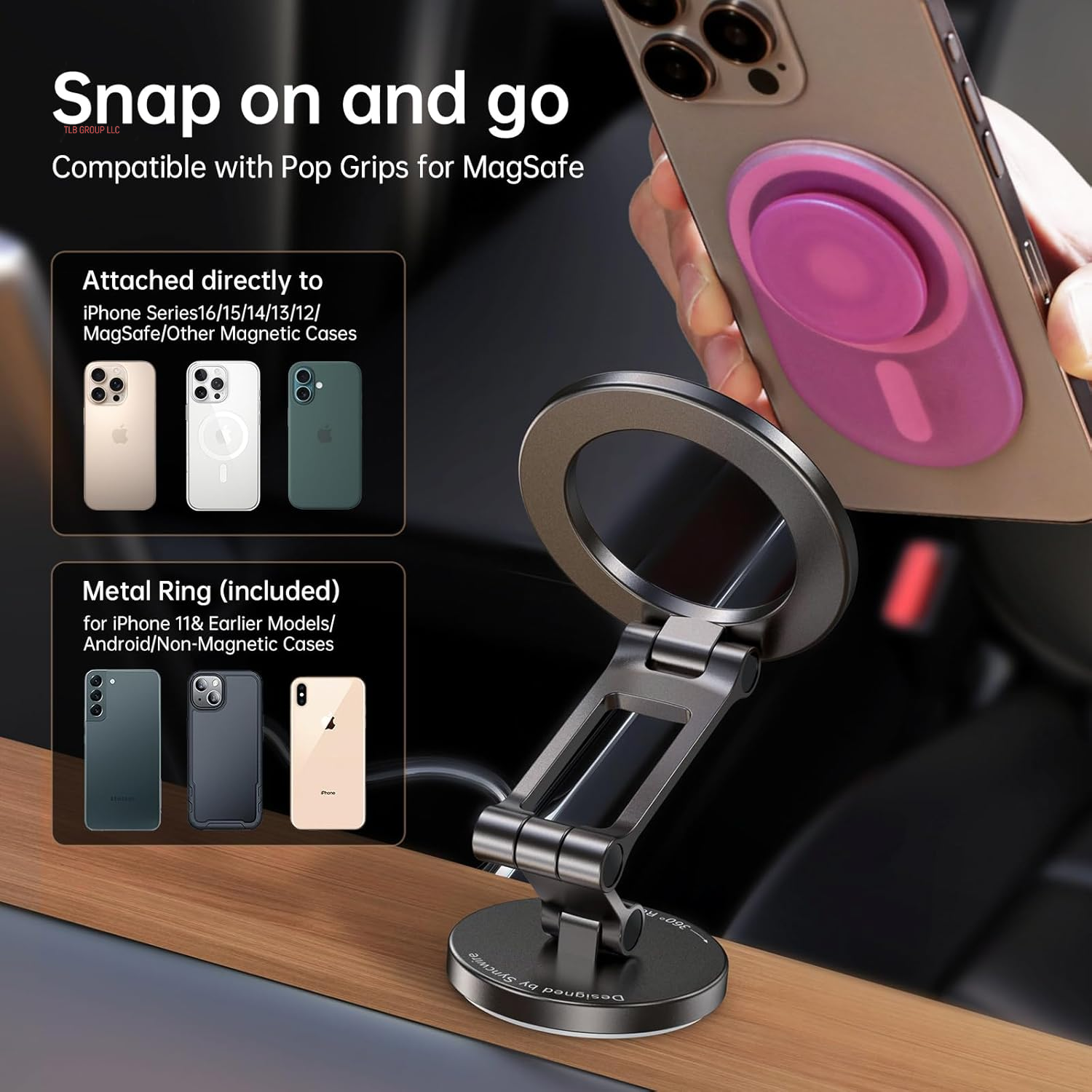 Fits Magsafe Car Mount for Car Dash&Tesla Screen[All-Metal] Magnetic Phone Holder, [Flexible Three-Axis]360° Rotation Car Mount Strong Magnets Car Phone Holder for Iphone 16 15 14 13 Pro Max