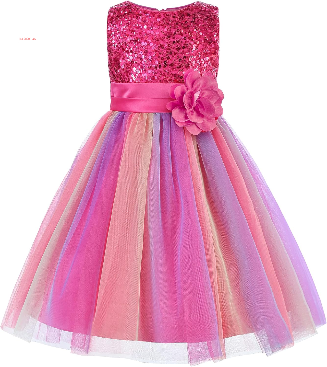 Little Girl'S Sequin Sleeveless Mesh Rainbow Dress for Wedding Party