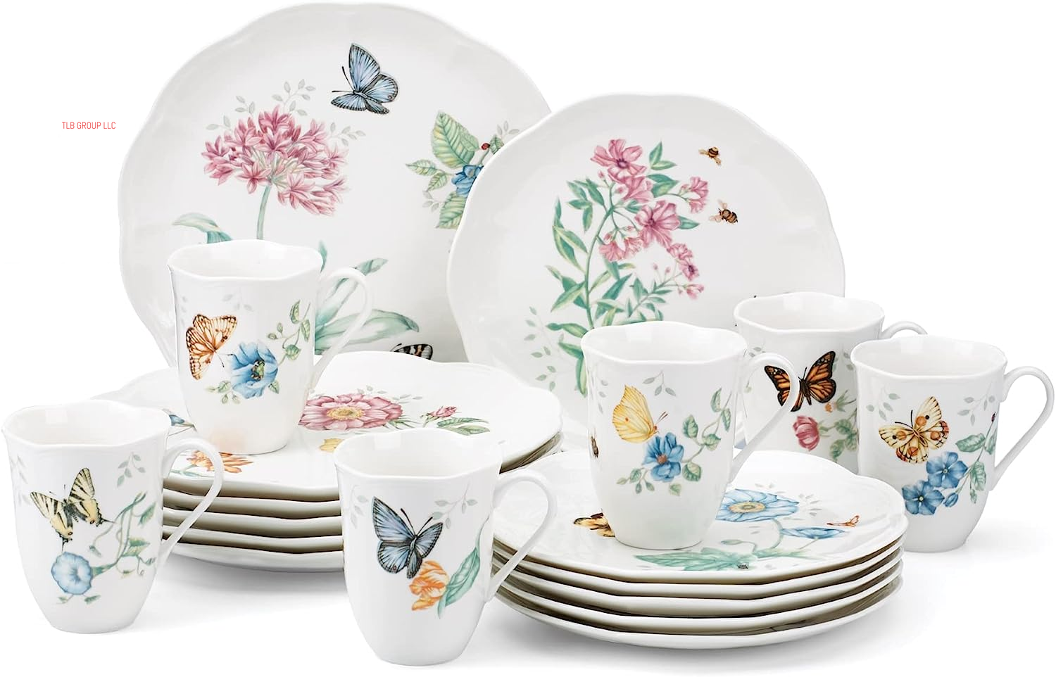 817046 Butterfly Meadow 6-Piece Tidbit Plate Set, White, 3.05 LB