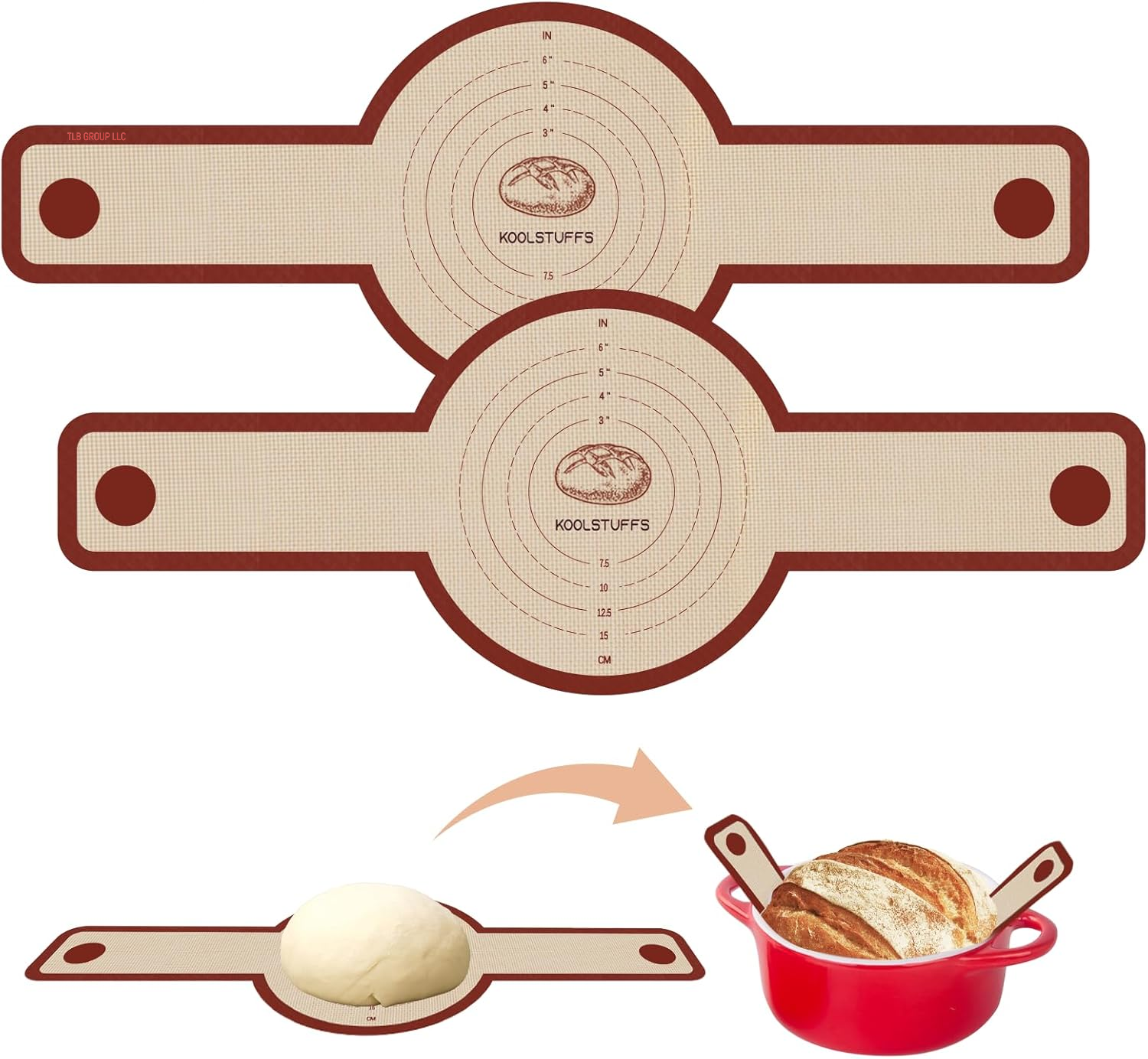 Silicone Bread Sling for Dutch Oven, 2 PCS Non-Stick & Easy Clean Reusable Silicone Bread Baking Mat with Long Handles, Easy to Transfer Sourdough Bread, BM02