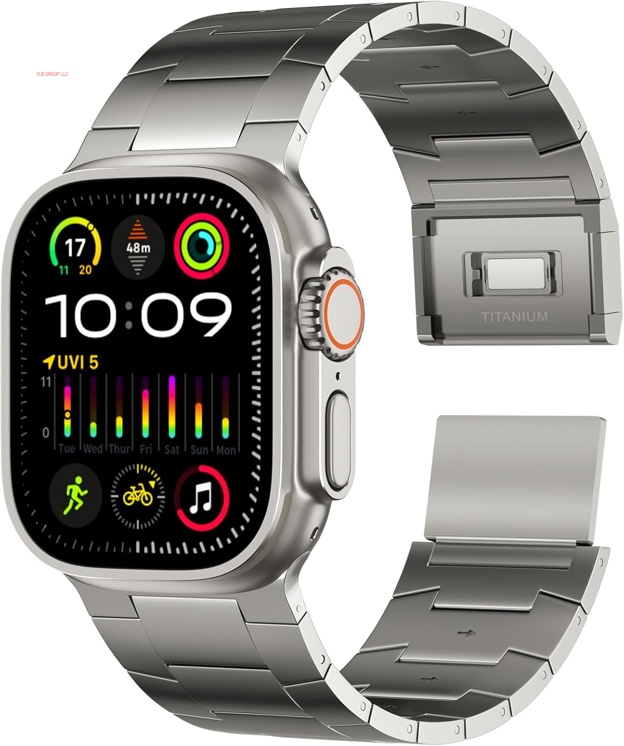 Full Titanium Band Compatible with Apple Watch Ultra 49Mm / Ultra 2 49Mm / Series 10 46Mm, 26Mm Wide Adjustable Links with Titanium Magnetic Clasp Connectors and DLC Coating
