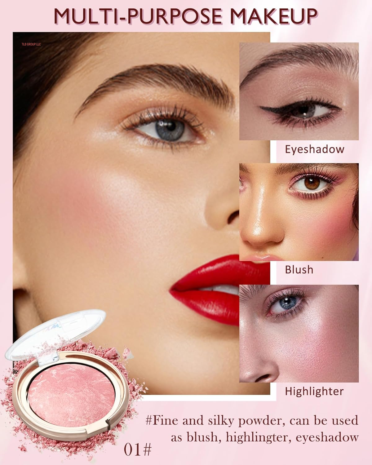 Baked Blush, Lighting Glow Marbleized Blush Powder Palette, Cruelty-Free Powder Blusher, Eyeshadow & Highlight for a Lightweight Shimmery Satin Face Makeup, Gift for Women (0.49Ounce)-01#Peachy