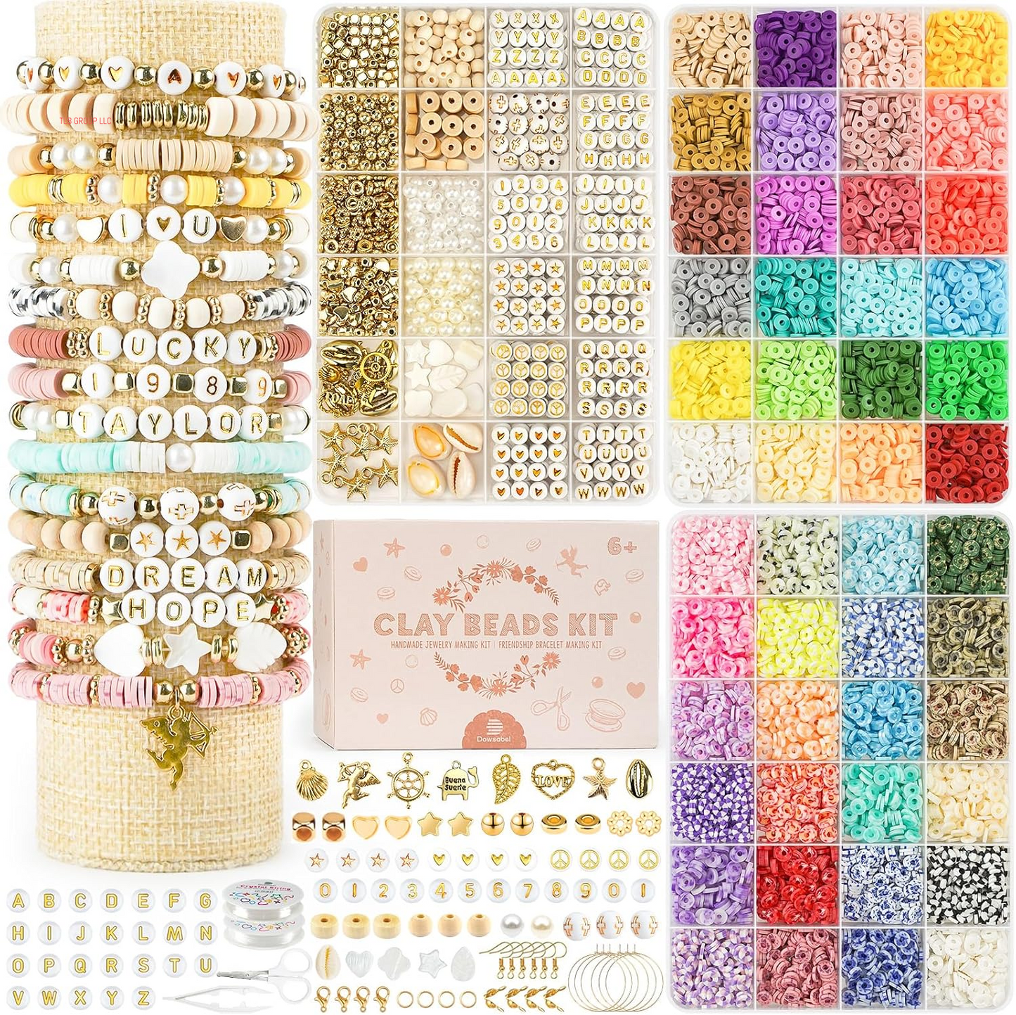 Clay Beads Bracelet Making Kit for Beginner, 5000 Pcs Preppy Polymer Clay Beads with Charms Kit for Jewelry Making, DIY Arts and Crafts Birthday Gifts Toys for Kids Age 6-13