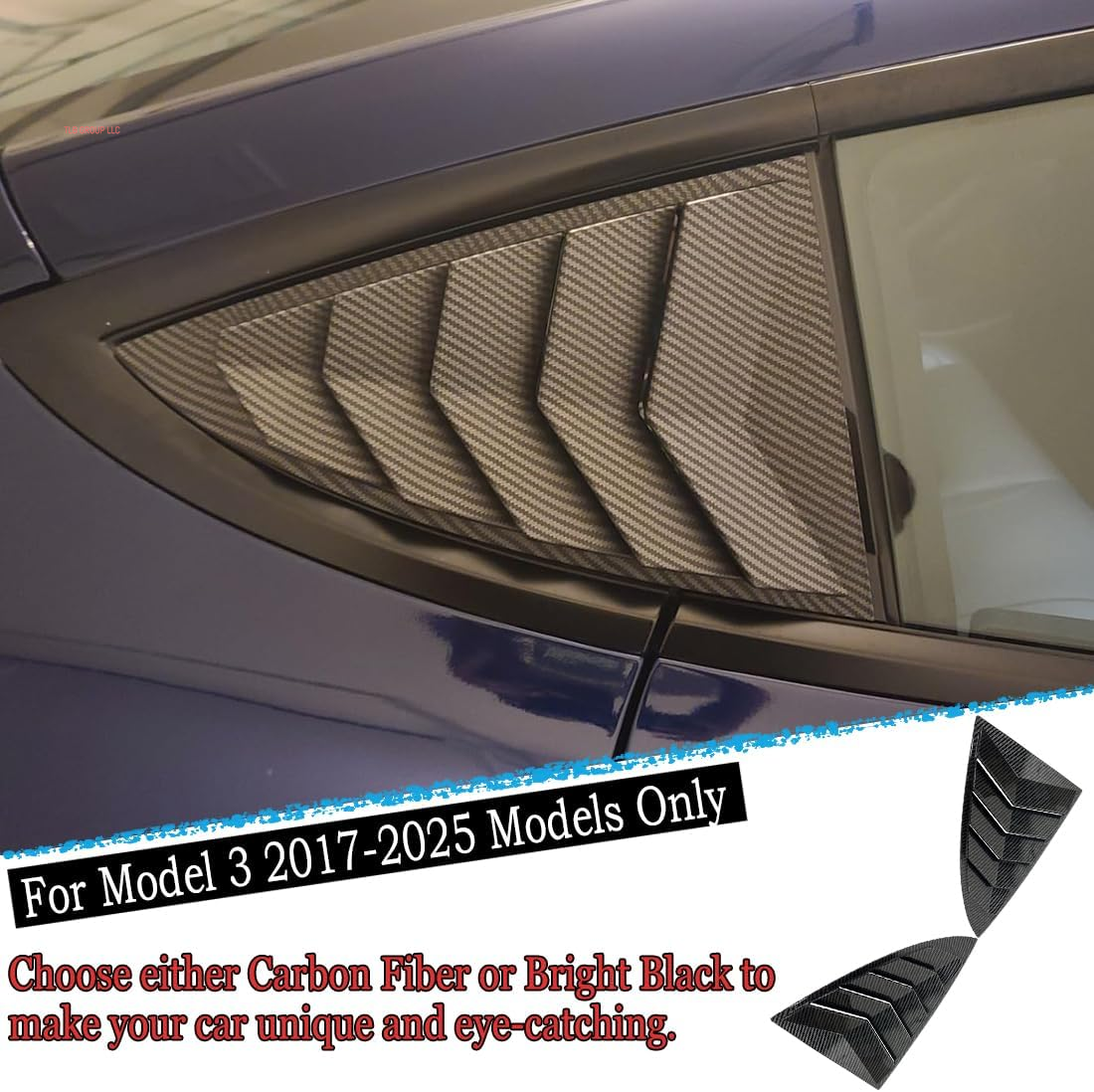 Window Louver，2Pcs Side Vent Window Louvers for Tesla Model 3 2017-2025, ABS Print Sport Window Decorative Covers, Exterior Trim Accessories - Carbon Fiber