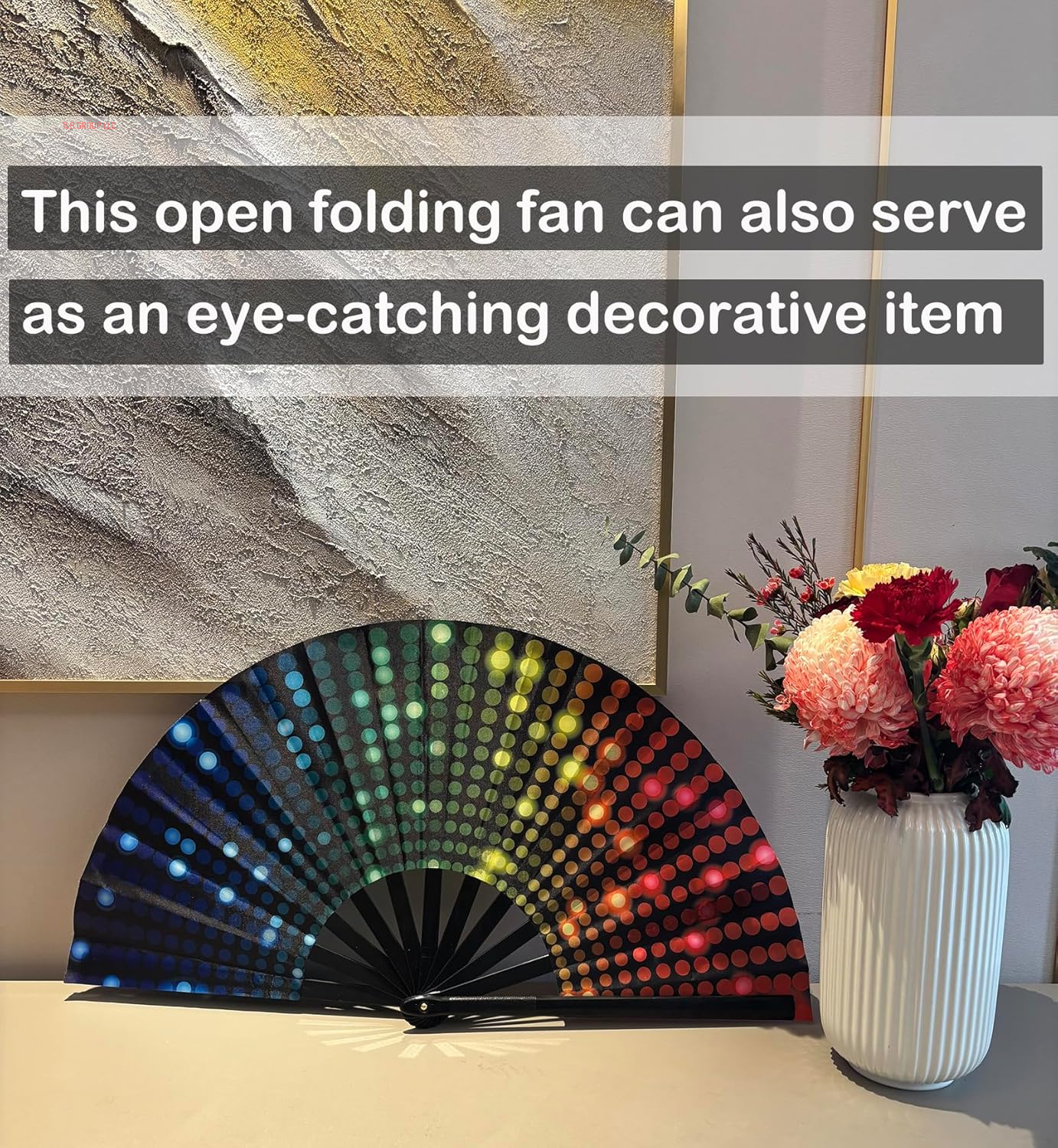13 Inch Large Folding Fan-Hand Fan Popping Fan for Line Dancing Clacking Fans for Boots on the Ground Dance,Party,Outdoor,Decoration (Party Lights)