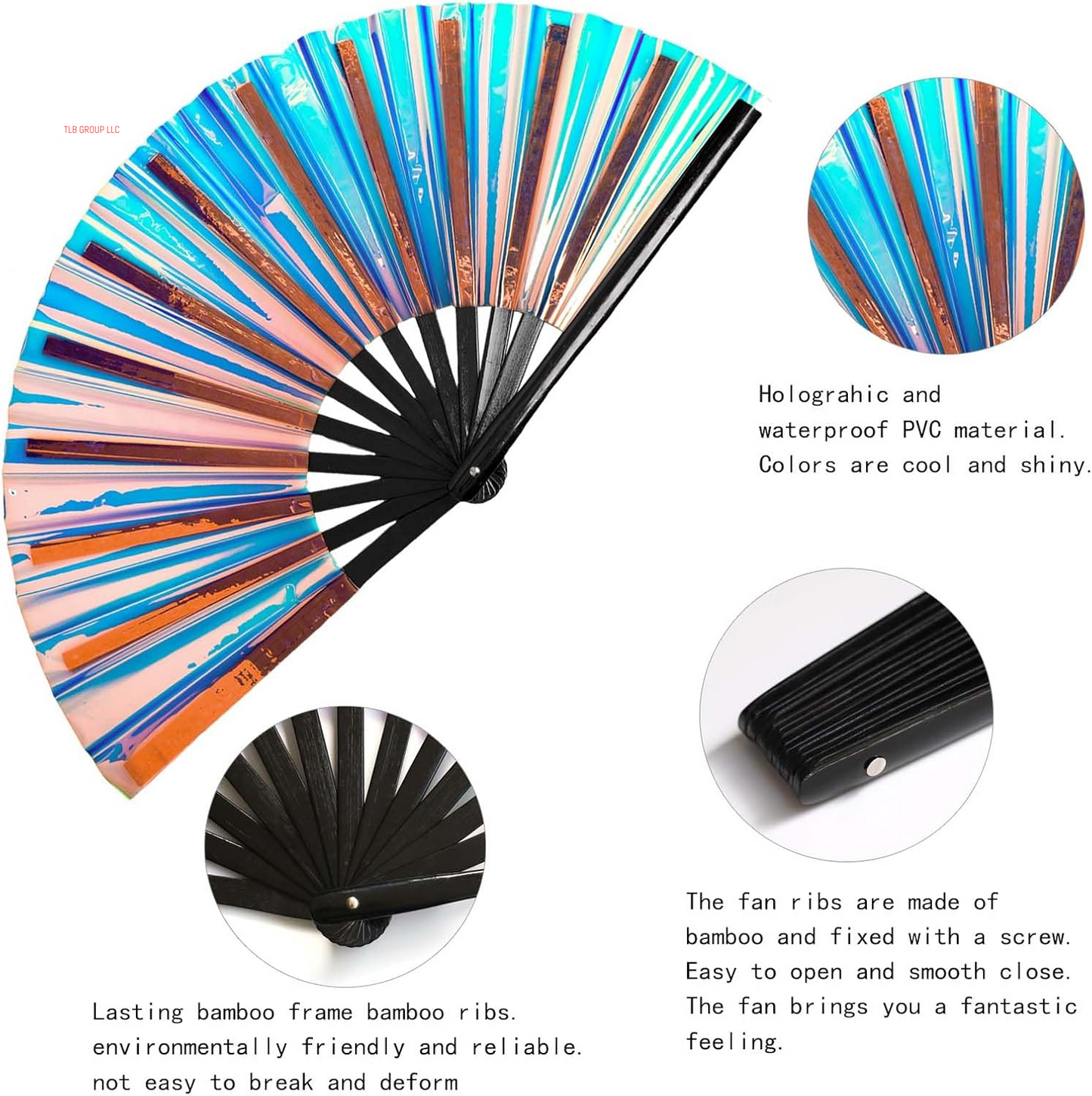 Large Clack Hand Rave Fan Holographic Folding Popping Line Dance Fan Foldable Handheld Clacking Fans for Line Dancing Craft Laser Rave Accessories for Festival Rainbow Outfits Party Club(Light Blue)