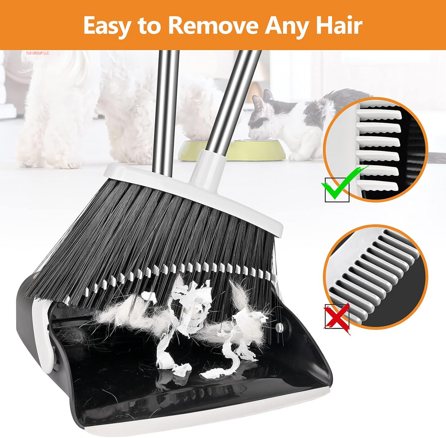 Broom and Dustpan Set, Heavy Duty Dust Pan and Broom with Long Handle 51 Inch Broom with Dustpan Combo Set for Home Kitchen Indoor Outdoor Sweeping Broom for Floor Cleaning - Gray