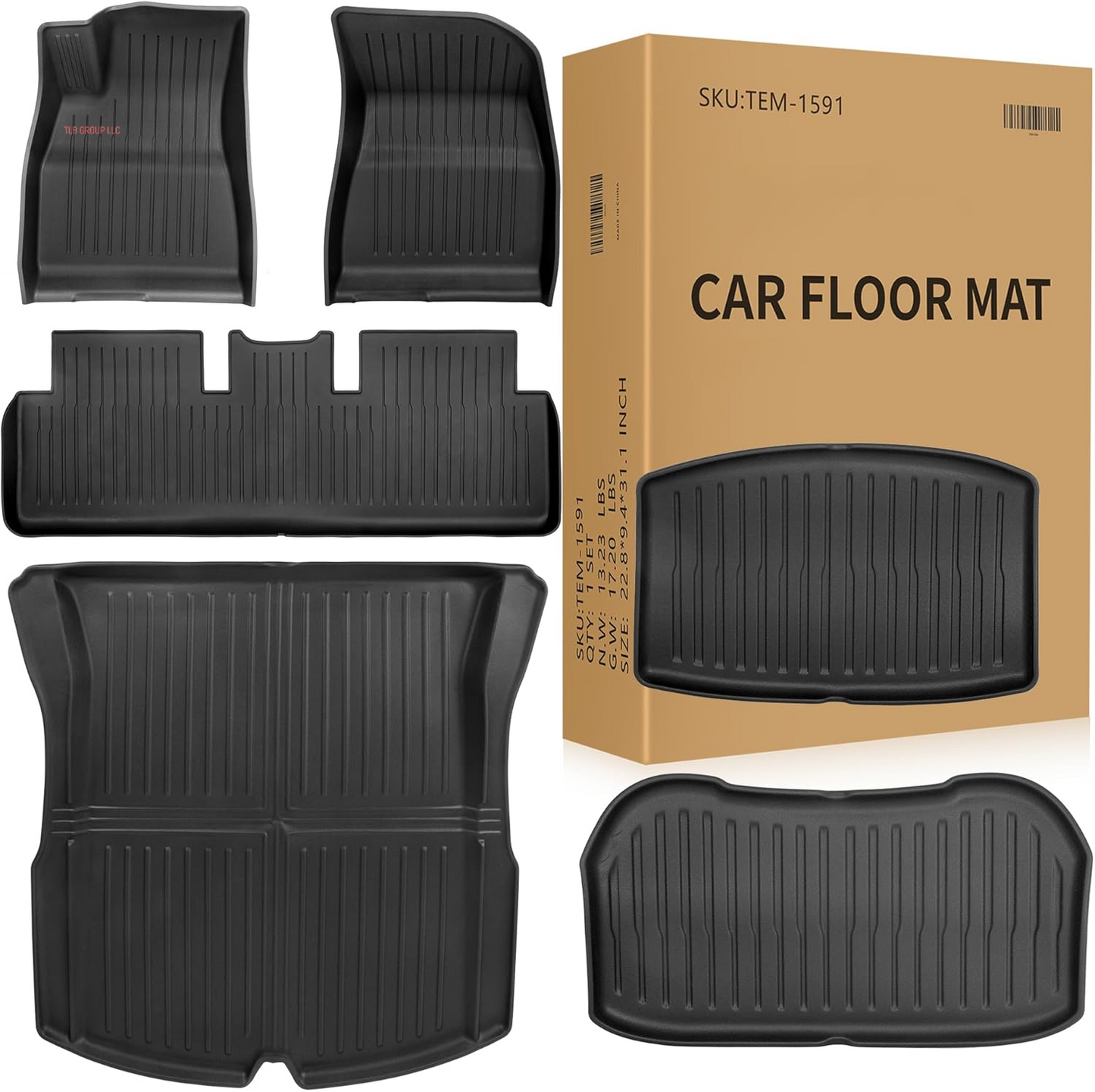 Floor Mats & Cargo Liners Fits Tesla Model Y 5-Seat 2021-2024 2025 All Weather TPE Floor Mats and Cargo Trunk Mats Accessories, Set of 6 Mats (Not Fit 7-Seat)