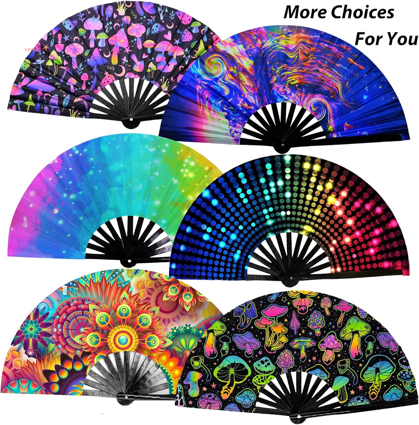 13‘’ UV Glow Large Rave Fan for Men Women, Popping Fan for Line Dancing, Decorative Folding Hand Fan for Party, Home Decoration, Gift, Music Festival Essential, EDM Rave Accessories (Waves)