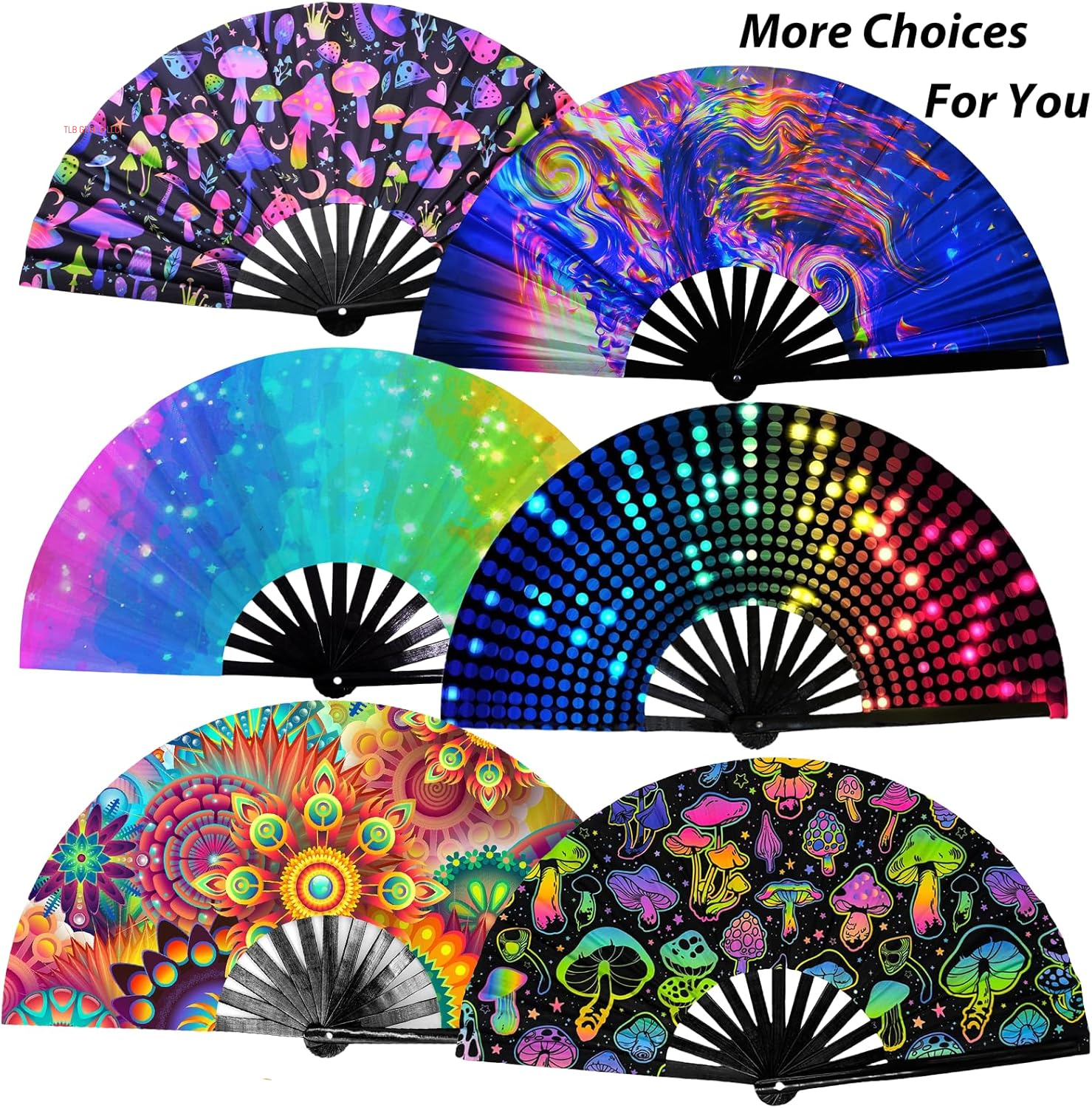 13‘’ UV Glow Large Rave Fan for Men Women, Popping Fan for Line Dancing, Decorative Folding Hand Fan for Party, Home Decoration, Gift, Music Festival Essential, EDM Rave Accessories (Waves)