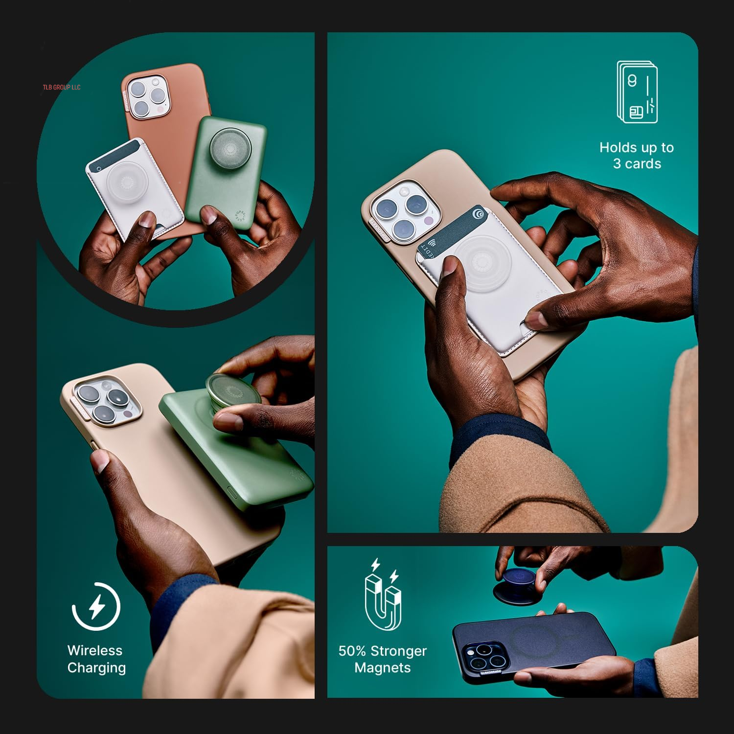 Phone Grip Compatible with Magsafe, Adapter Ring for Magsafe Included, Phone Holder, Wireless Charging Compatible - Clear