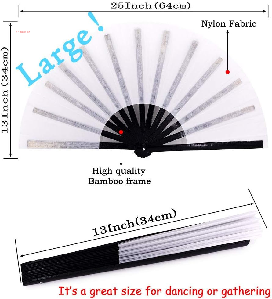 Large Folding Hand Rave Fan Popping Fans for Line Dancing, Big Clacking Fans Clap Fan for Boots on the Ground Dance,Party,Decoration,Festival (White and Black)