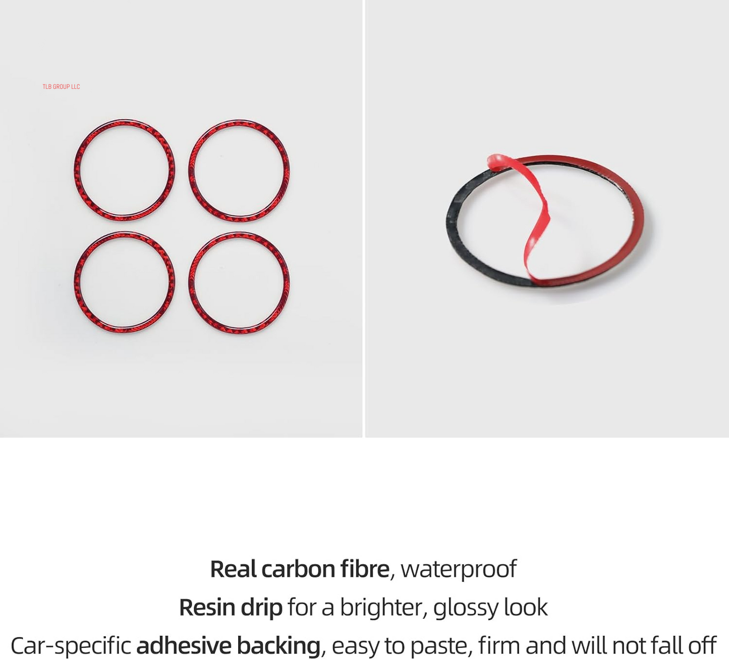 Car Wheel Center Decorative Ring Sticker Compatible with Tesla Model 3 Highland Model Y Juniper 2025-2020 Carbon Fiber Hubcaps Wheel Rim Frame Reflective Trim Accessories (Red)