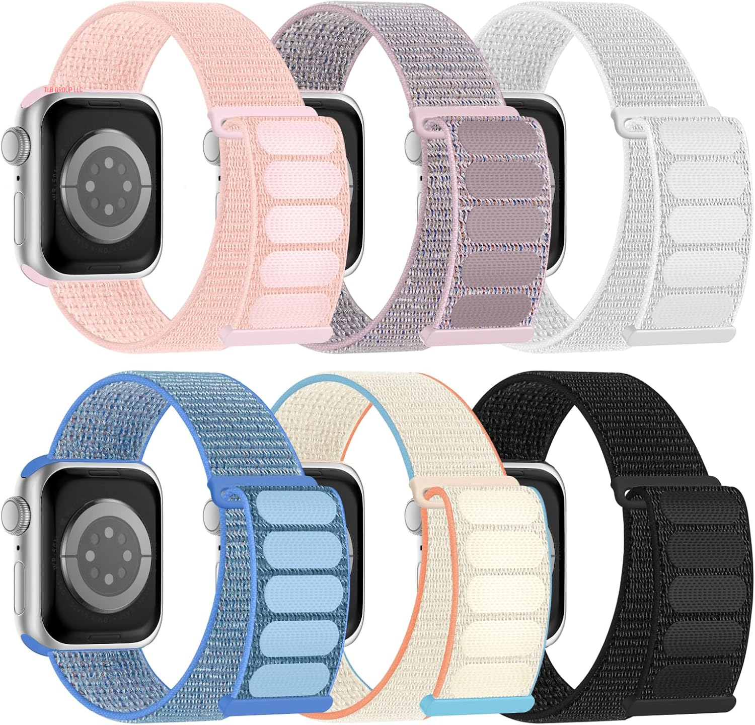 6 Pack Sport Nylon Loop Band Compatible with Apple Watch Bands 38Mm 40Mm 41Mm 42Mm 44Mm 45Mm 46Mm 49Mm for Women Men, Adjustable Breathable Braided Straps for Iwatch Series 10/9/8/7/6/5/4/3/Se/Ultra