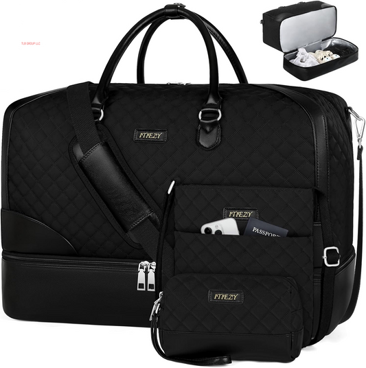 Weekender Bag for Women, Travel Duffel Bag Carry on Overnight Bag with Shoe Compartment Large Nylon Travel Weekend Tote Bag