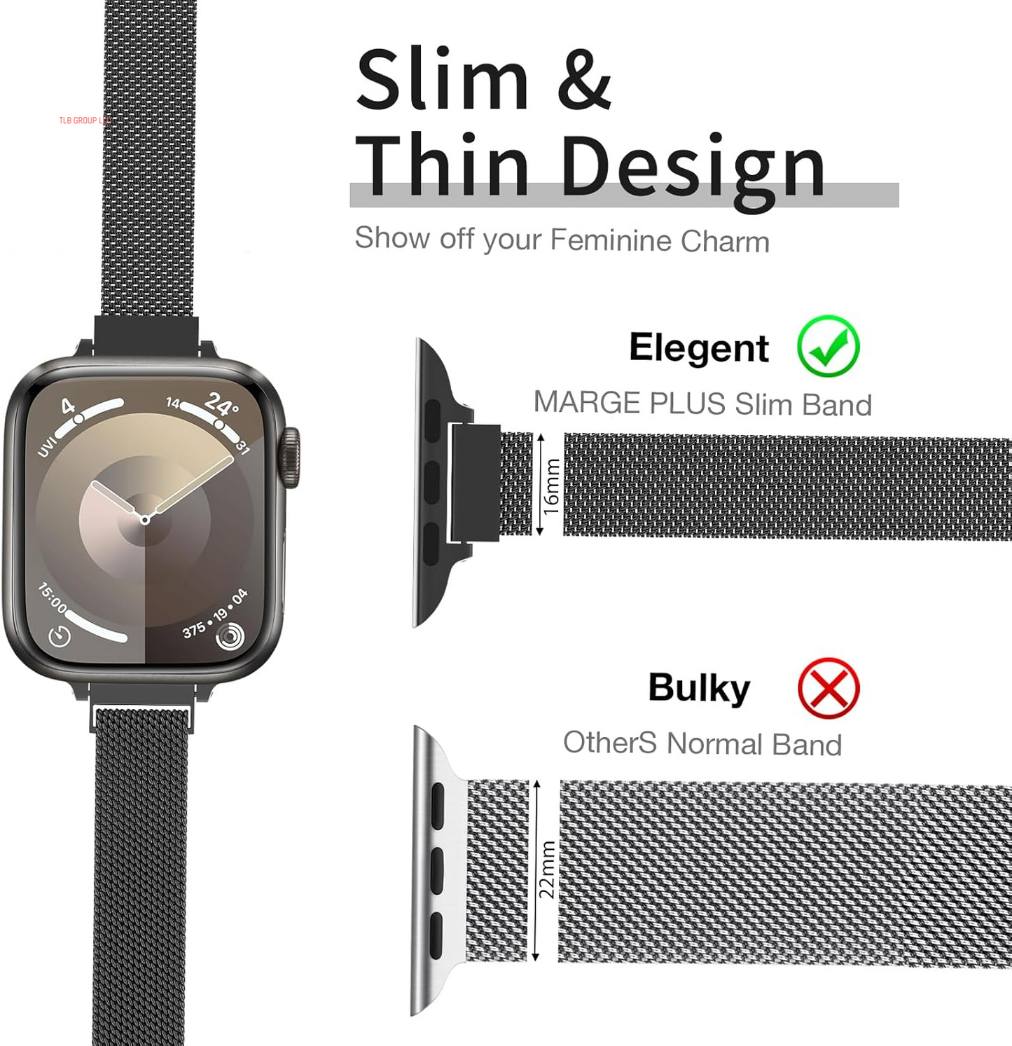 Slim Milanese Loop Compatible with Apple Watch Band for Women 40Mm 41Mm 38Mm 42Mm 44Mm 45Mm 49Mm 46Mm, Stainless Steel Magnetic Mesh Strap Work on Iwatch Bands Series 10 9 8 7 6 5 4 3 2 1 Ultra SE