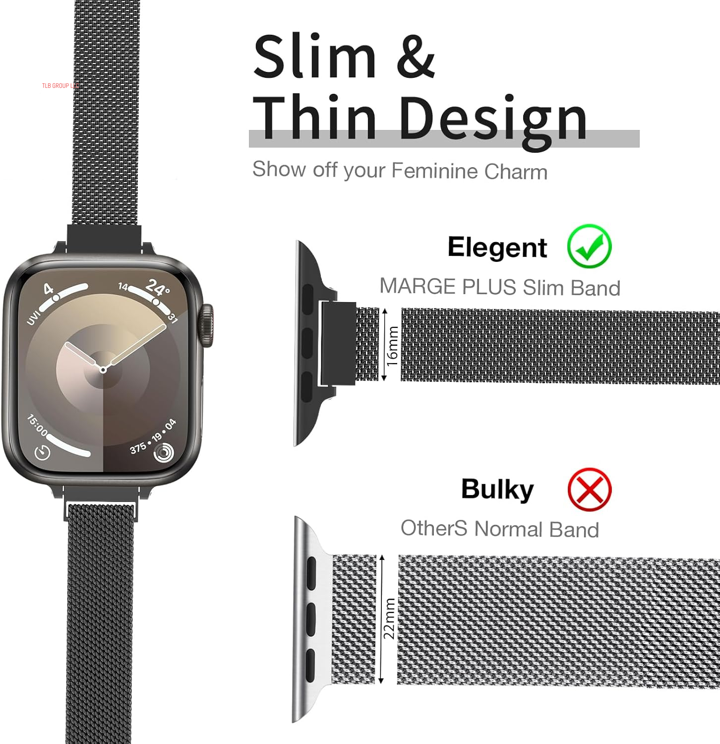 Slim Milanese Loop Compatible with Apple Watch Band for Women 40Mm 41Mm 38Mm 42Mm 44Mm 45Mm 49Mm 46Mm, Stainless Steel Magnetic Mesh Strap Work on Iwatch Bands Series 10 9 8 7 6 5 4 3 2 1 Ultra SE