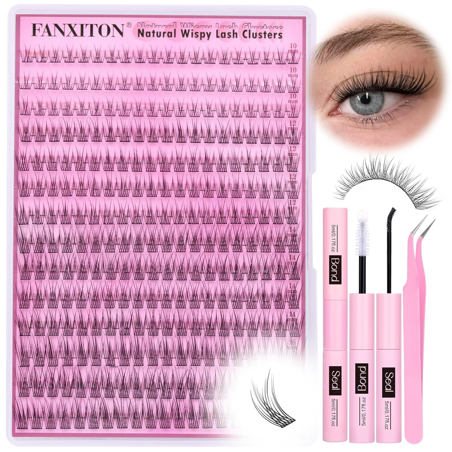 DIY Lash Extension Kit 40D+50D Volume Lash Clusters Kit with Lash Bond and Seal 280 Pcs Thick Individual Lashes 9-16 Mm D Mink Lashes Cluster, Lash Cluster Remover and Tweezers by