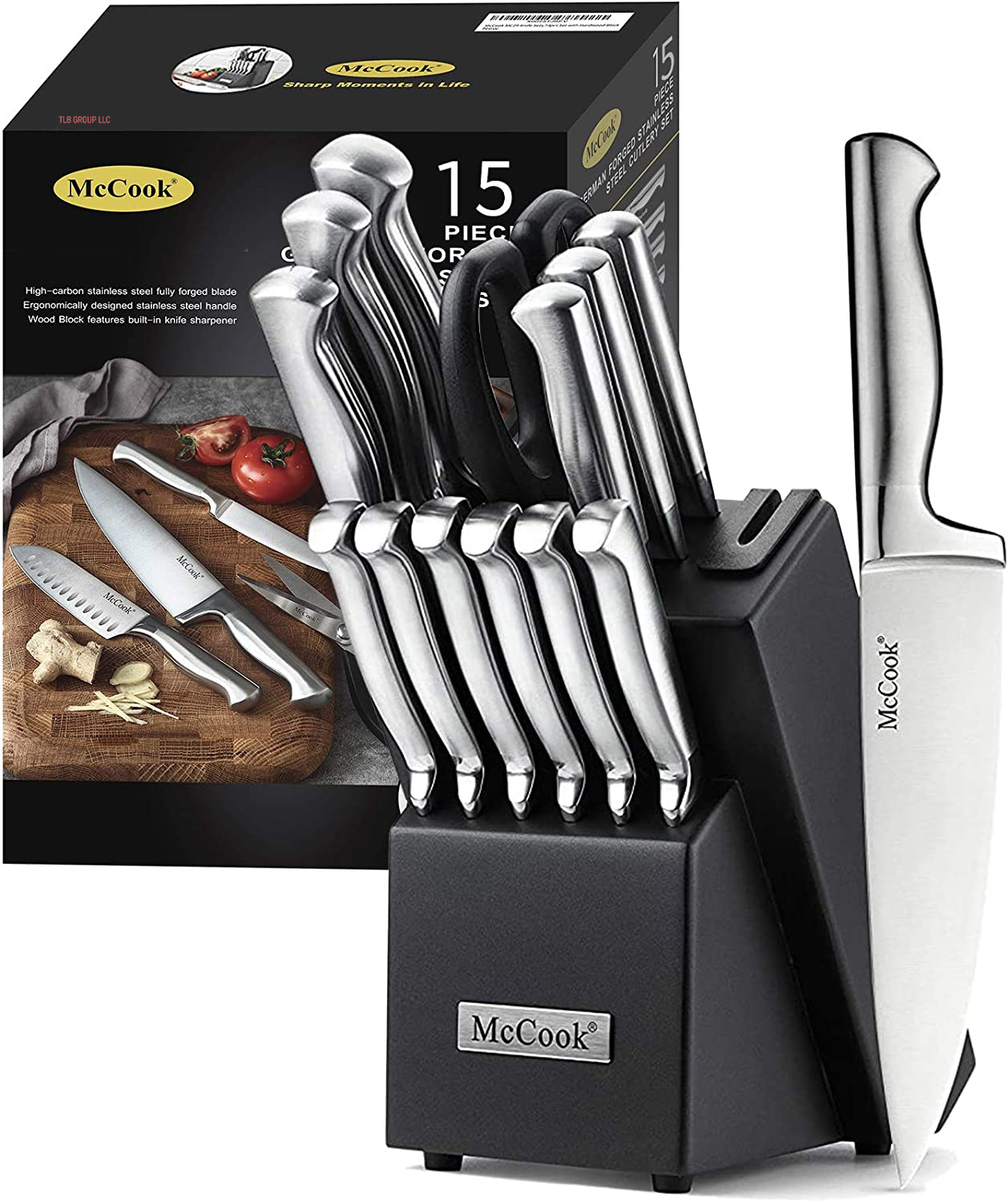 ® Knife Sets,German Stainless Steel Knife Block Sets with Built-In Sharpener
