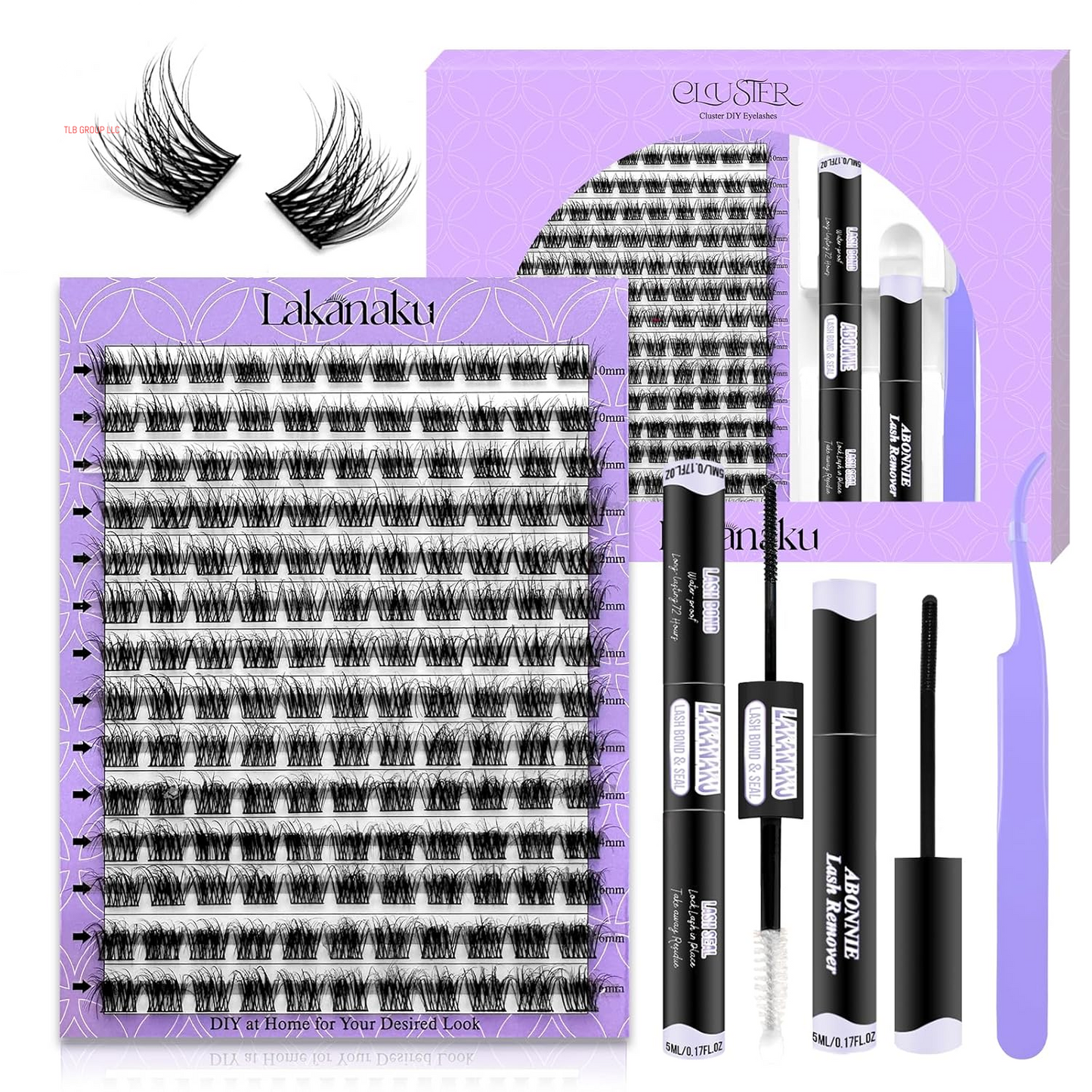 DIY Lash Extension Kit,280 Pcs Cluster Lash Extensions, 10-16Mm Mix Wispy Lash Clusters, 40D+50D D Curl Lash Clusters Kit with Bond and Seal and Tweezer and Remover,Fluffty Lash Extensions