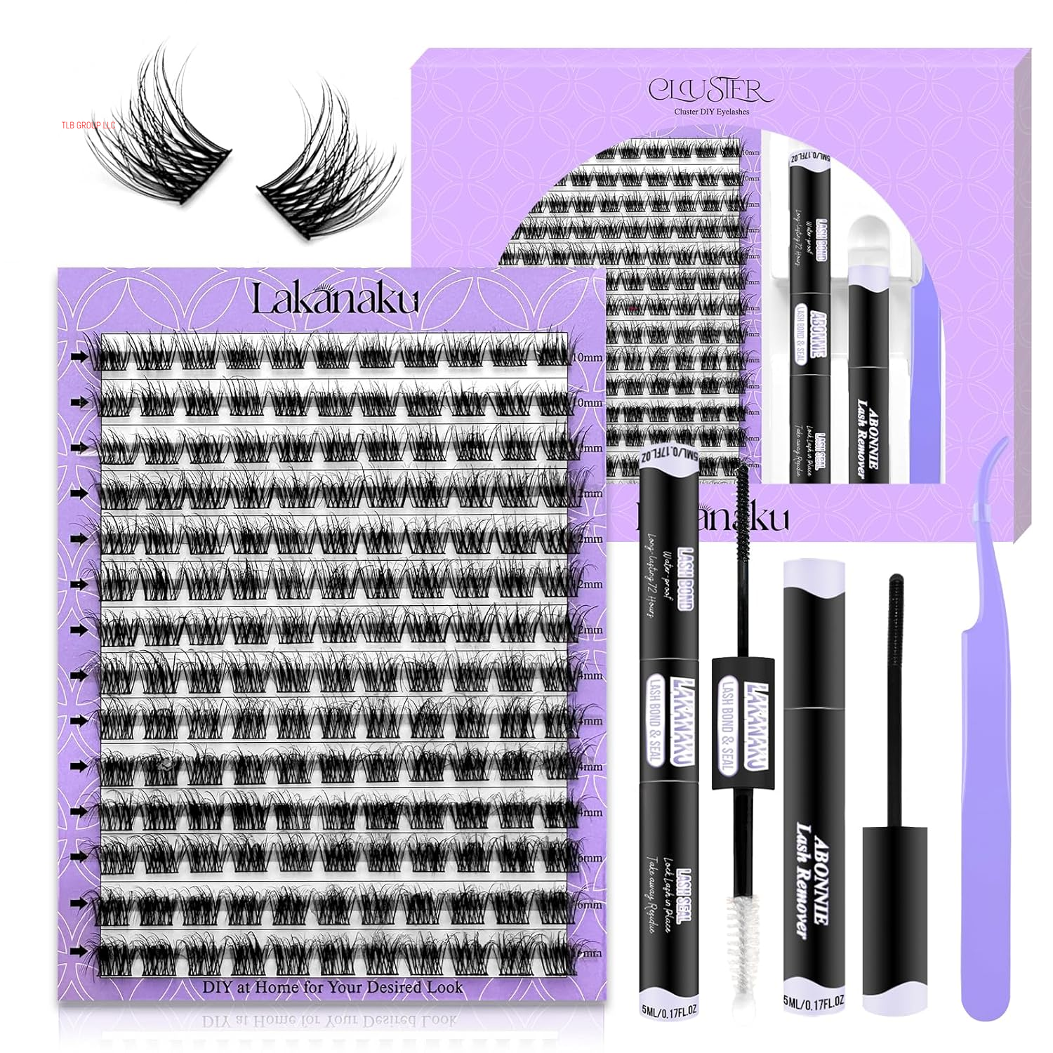 DIY Lash Extension Kit,280 Pcs Cluster Lash Extensions, 10-16Mm Mix Wispy Lash Clusters, 40D+50D D Curl Lash Clusters Kit with Bond and Seal and Tweezer and Remover,Fluffty Lash Extensions