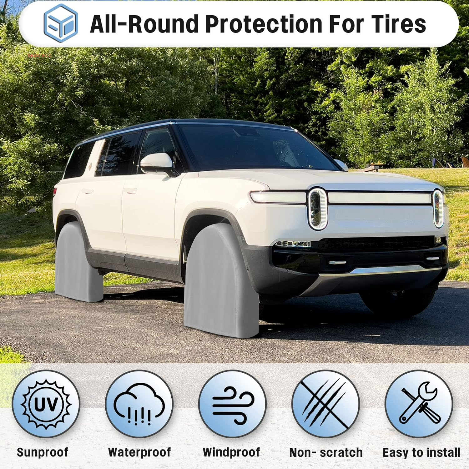 Outdoor Waterproof Tire Covers Set of 4 - Uv-Proof Trailer Wheel Cover Windproof Tire Protector for RV Jeep Trailers Camper Van Truck, Universal Tire Covering Fits Diameters 27"-29", Gray