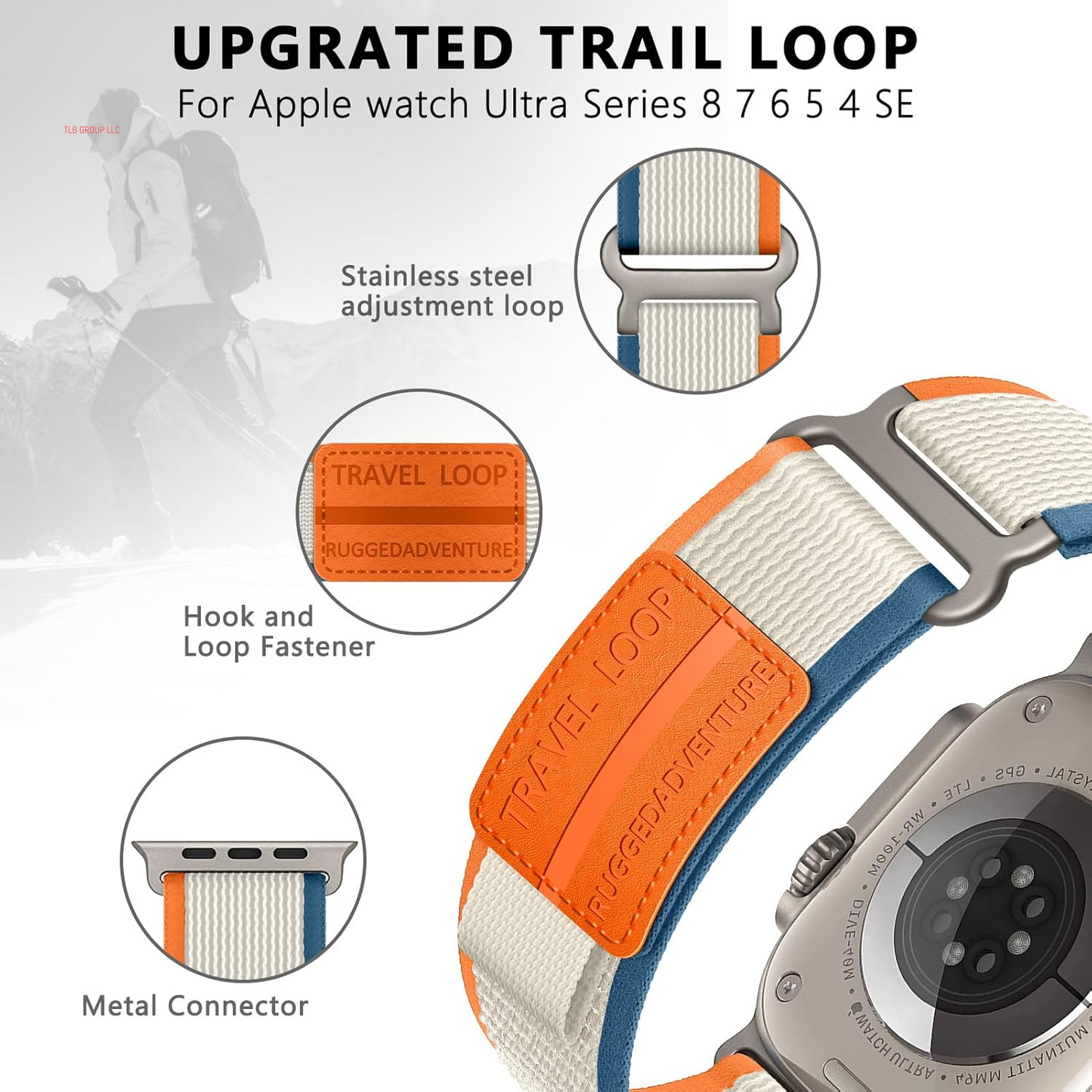 Trail Loop Nylon Band - Compatible with Apple Watch Ultra 2 Band 49Mm 46Mm 45Mm 44Mm 42Mm 41Mm 40Mm 38Mm Men Women,Rugged Braided Elastic Weave Sport Strap for Iwatch Ultra Series 10/9/8/7/6/SE/5/4/3