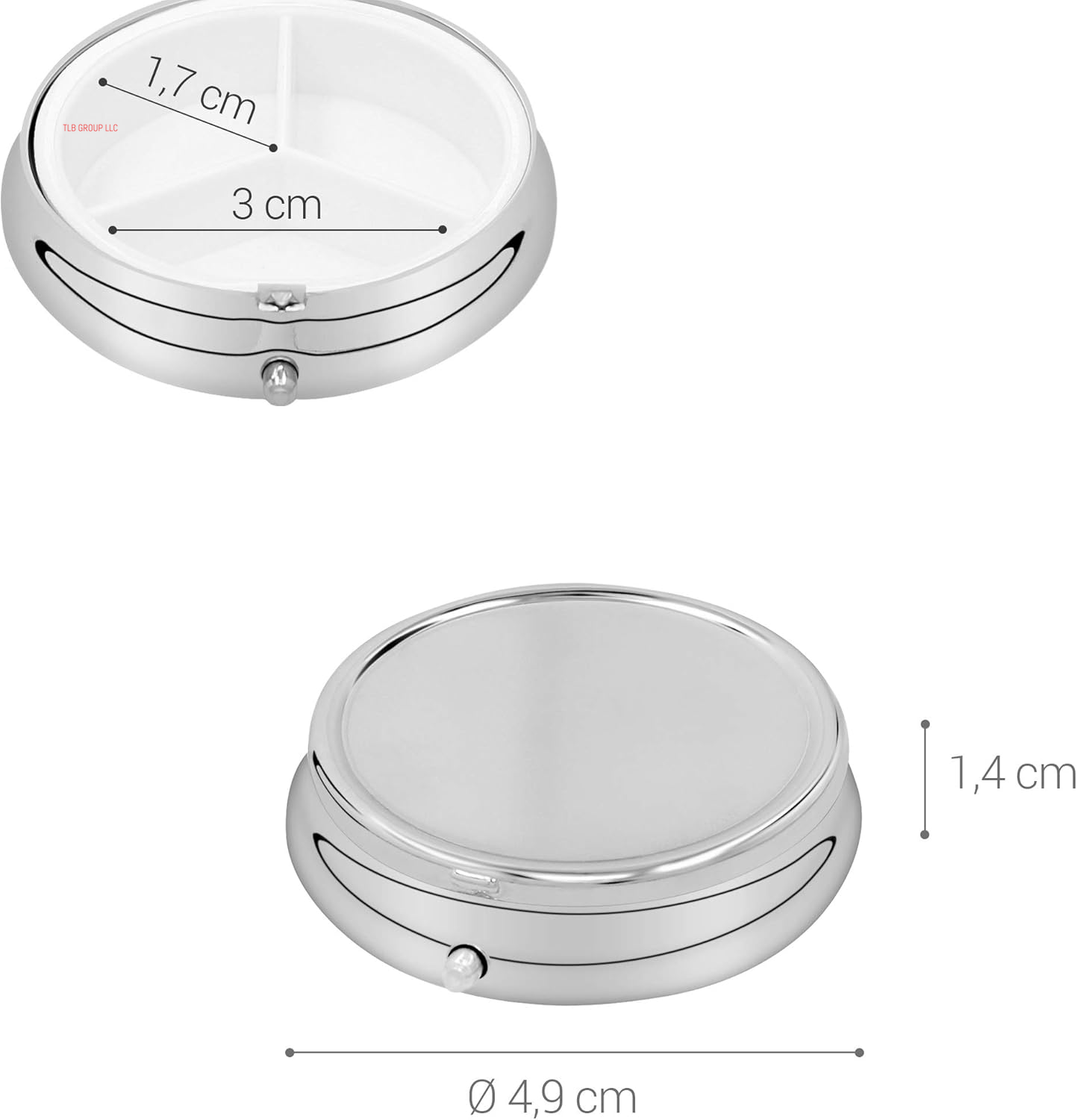 3 Compartment Pill Box - Set of 2X Stainless Steel Travel Box Organizer for Tablets and Prescriptions - Silver