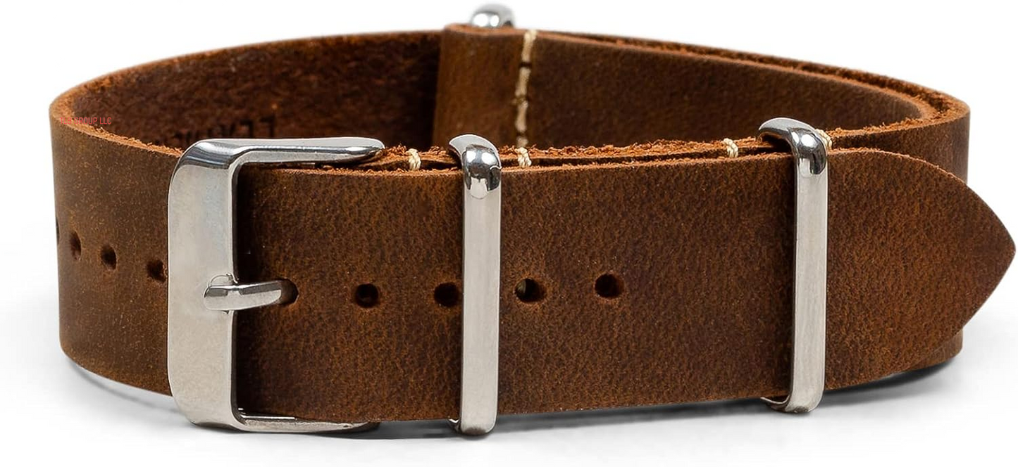 Benchmark Leather Watch Band - Crazy Horse Oiled Leather One-Piece Watch Straps for Men or Women - 18Mm, 20Mm, 22Mm or 24Mm Widths