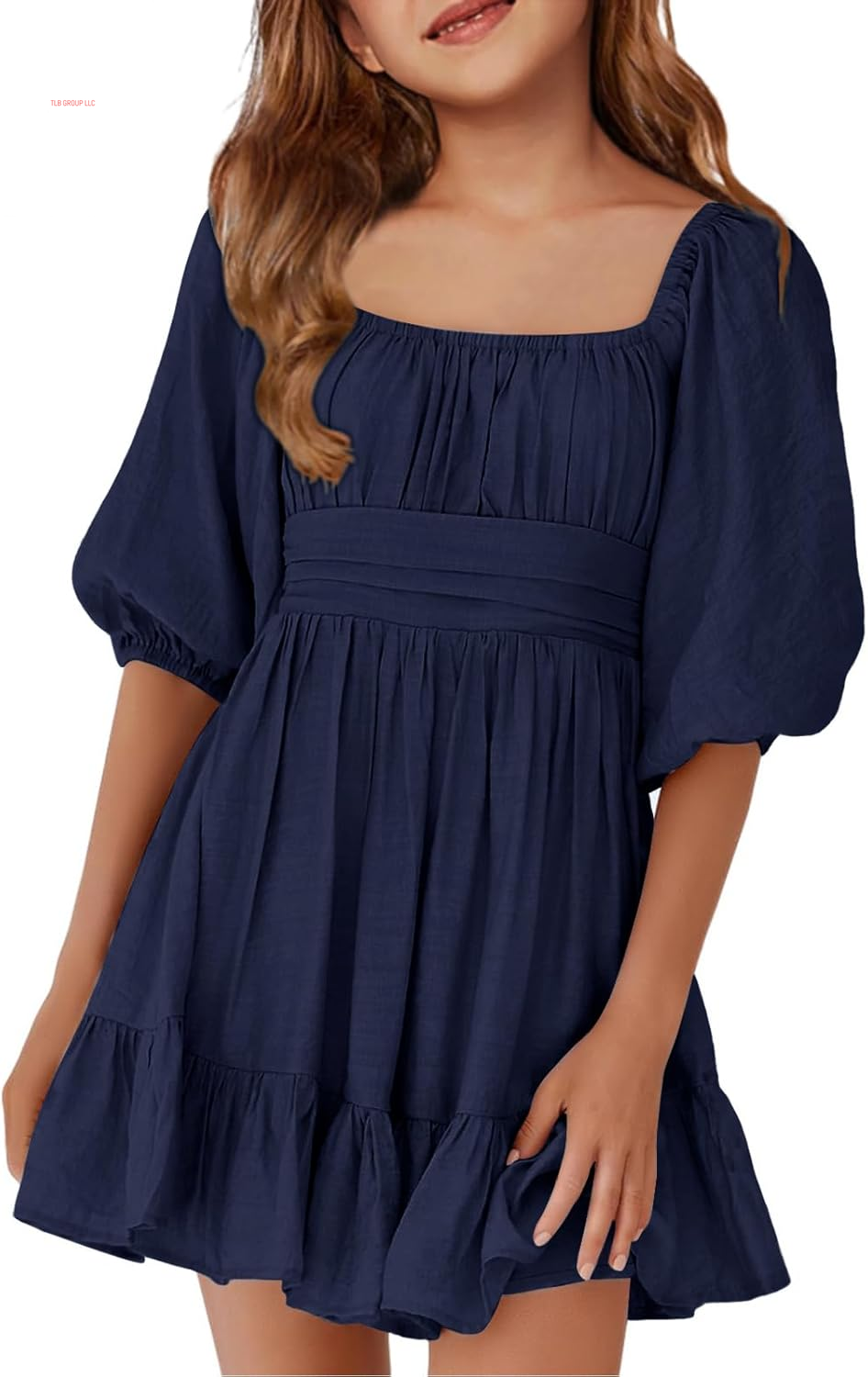 Girls Summer Dresses Square Neck Lantern Sleeve Tie Backless Ruffle A-Line Party Mini Dress